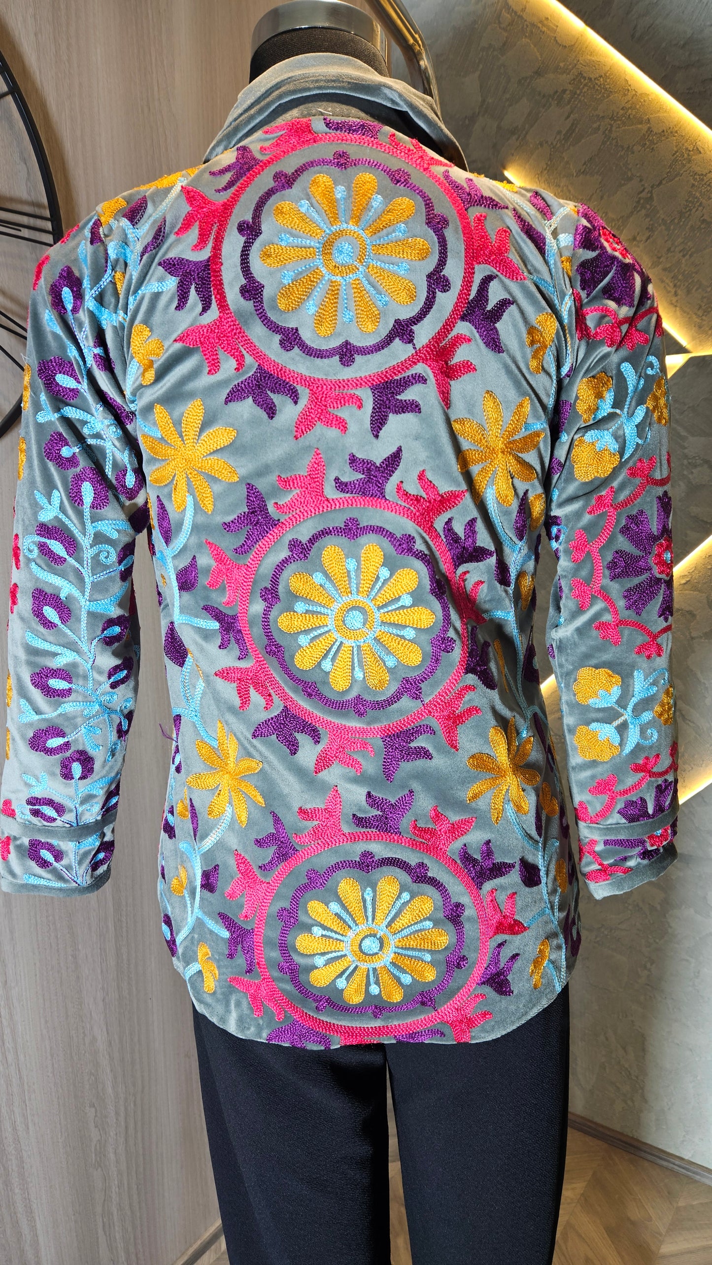 043-J-HOB : Handcrafted Velvet Floral Embroidered Jacket – Made in India