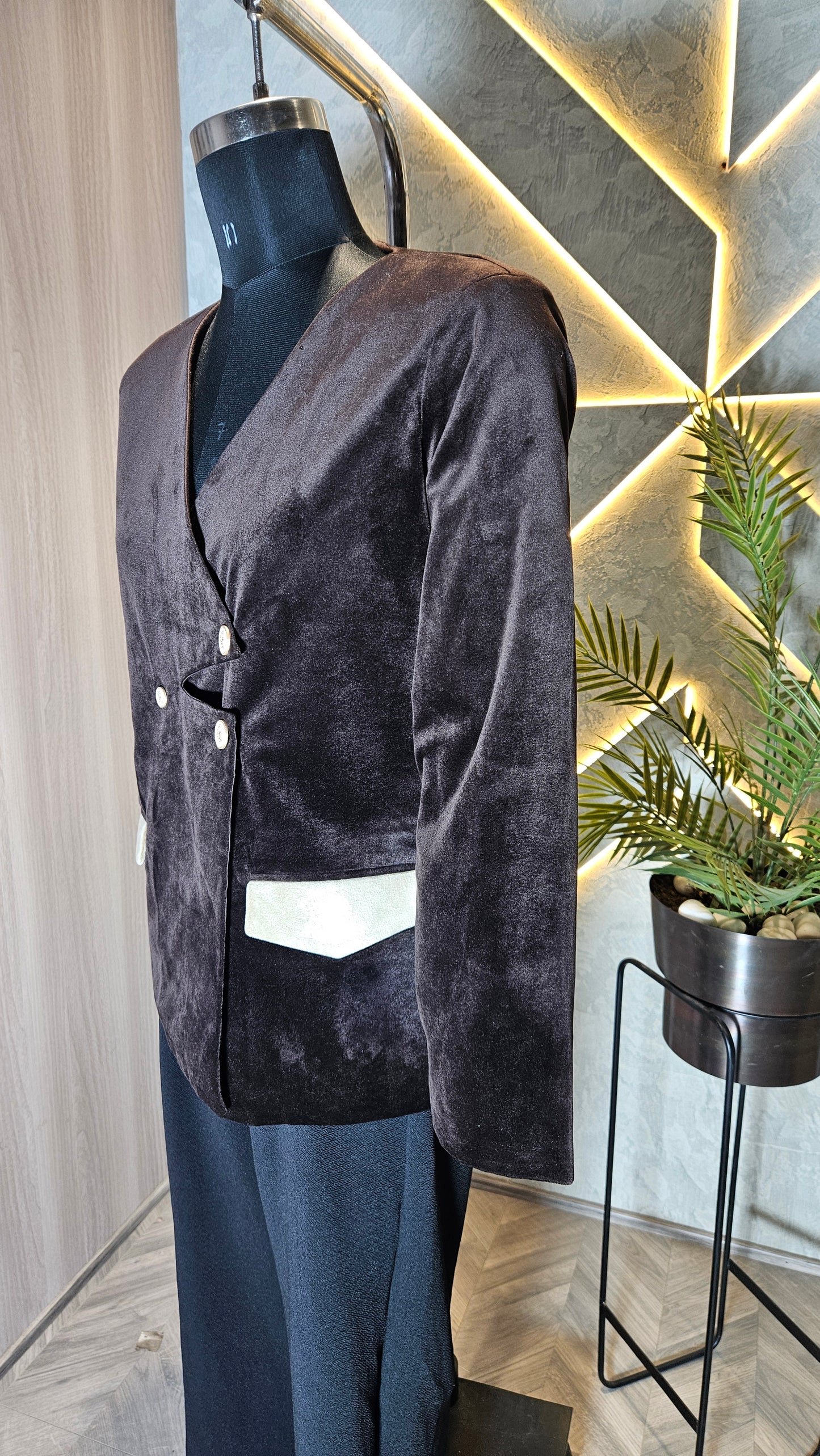 046-J-HOB : Premium Velvet Women’s Formal Top with Contrast Pocket – Made in India