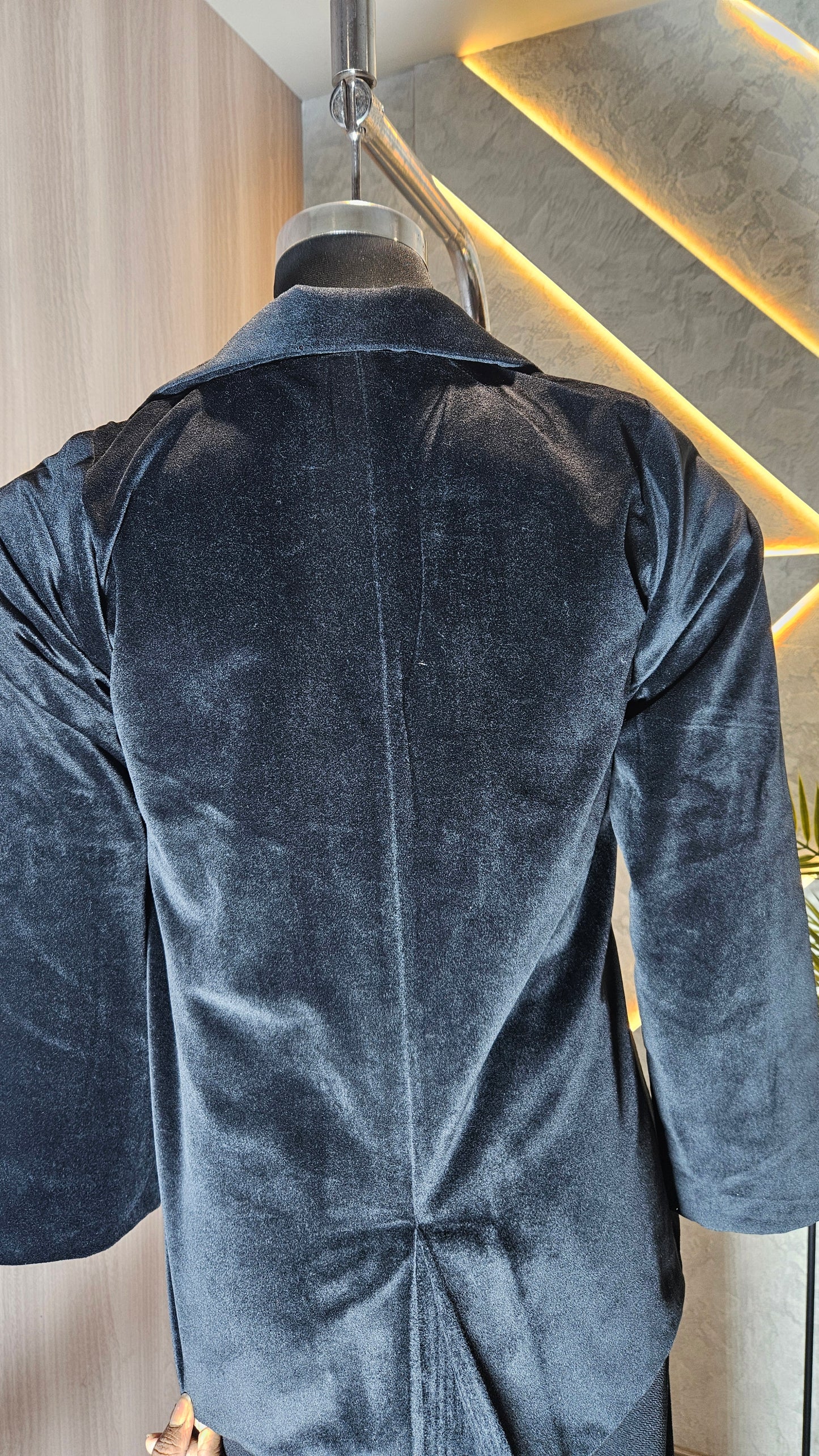 049-J-HOB Women's Velvet Double-Breasted Blazer with Gold Zipper Detailing – Made in India