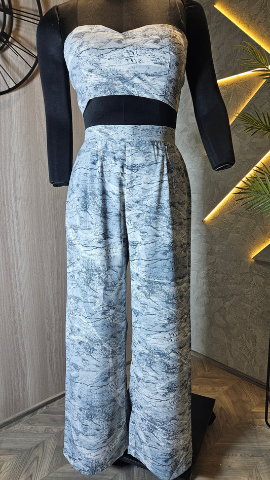 0102-C-HOB Women's Strapless Marble-Print Jumpsuit- Made in India