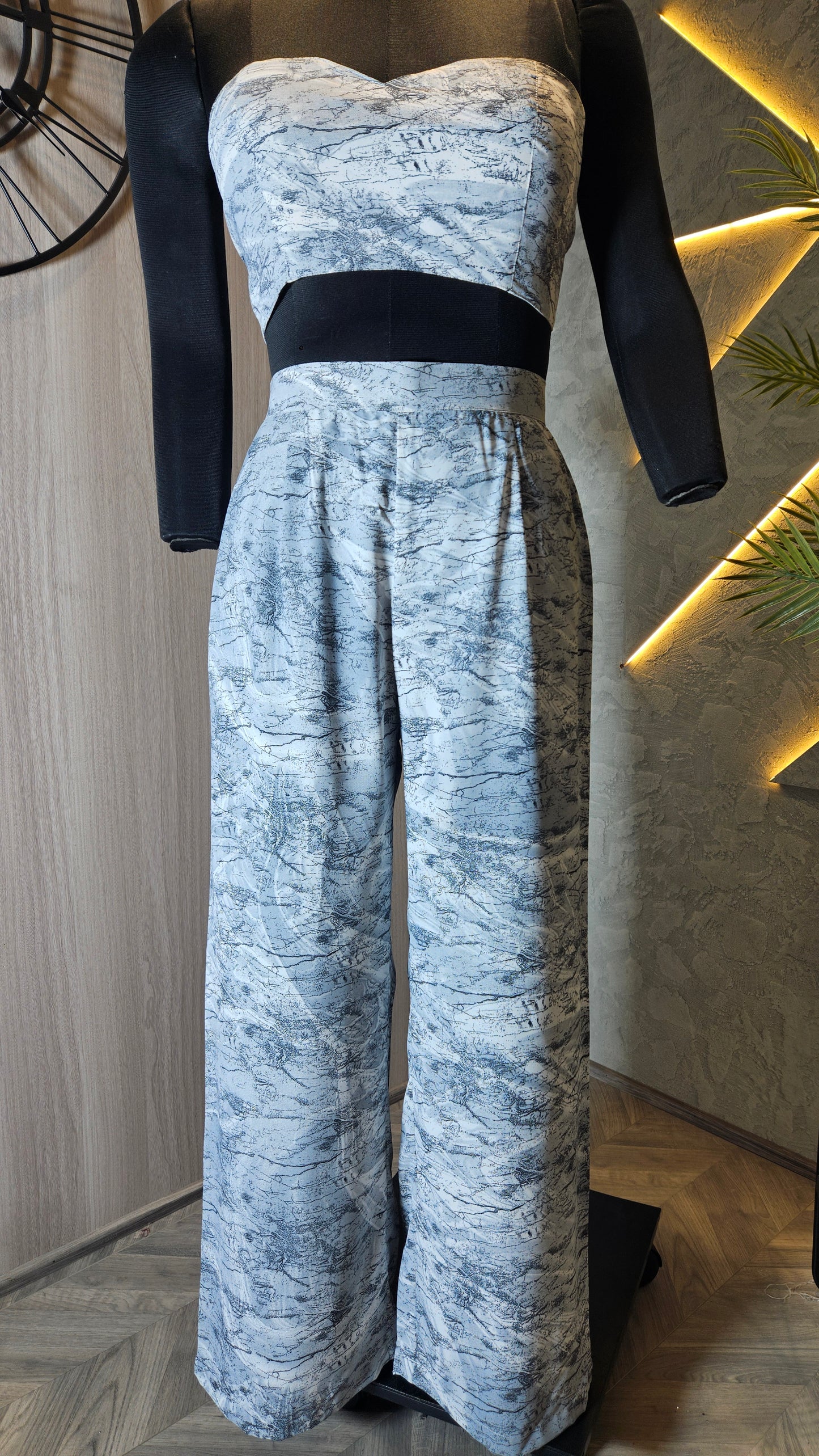 0102-C-HOB Women's Strapless Marble-Print Jumpsuit- Made in India