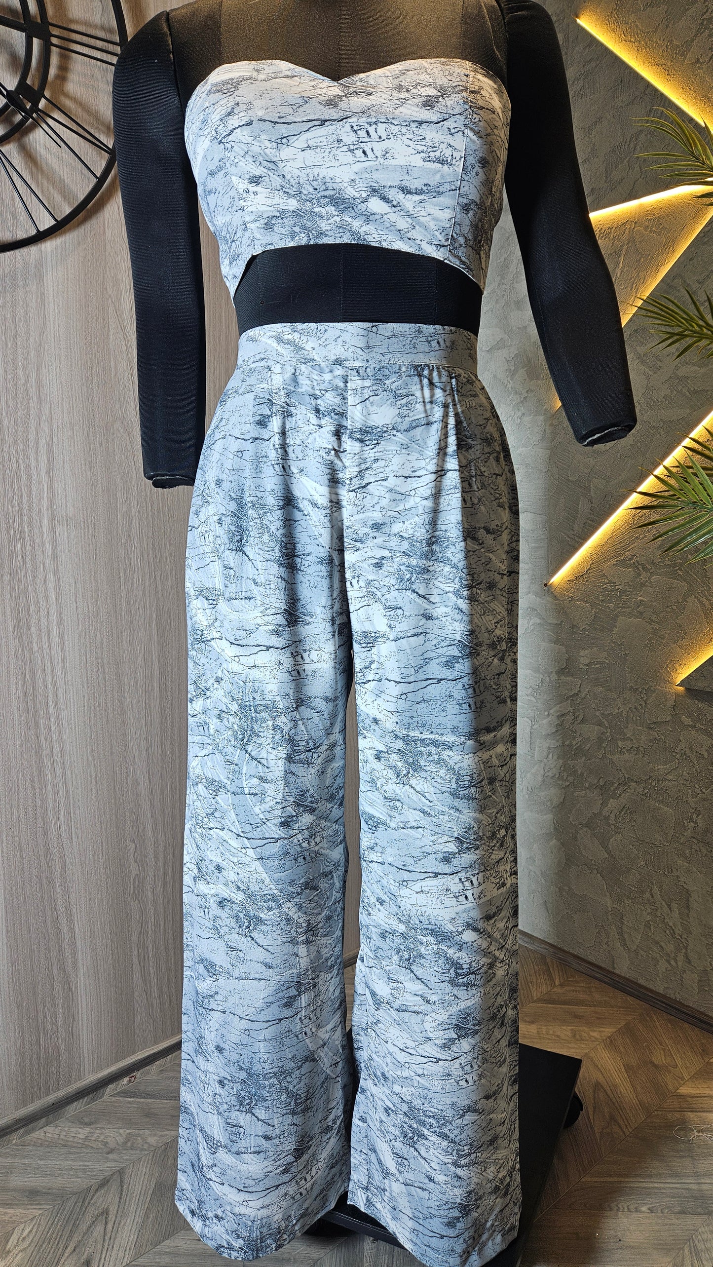 0102-C-HOB Women's Strapless Marble-Print Jumpsuit- Made in India