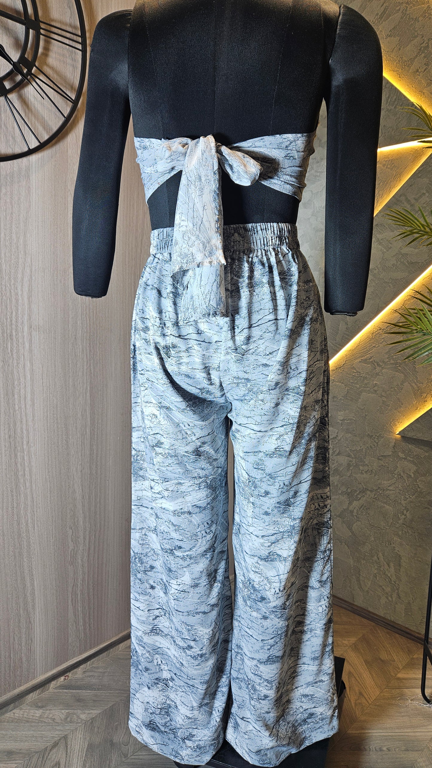 0102-C-HOB Women's Strapless Marble-Print Jumpsuit- Made in India