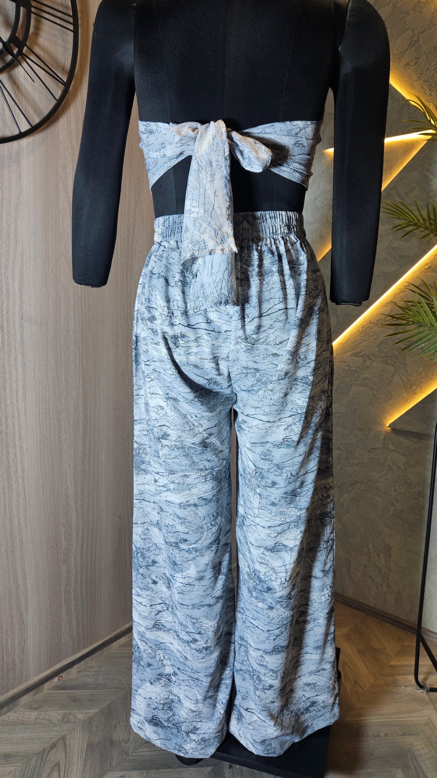 0102-C-HOB Women's Strapless Marble-Print Jumpsuit- Made in India