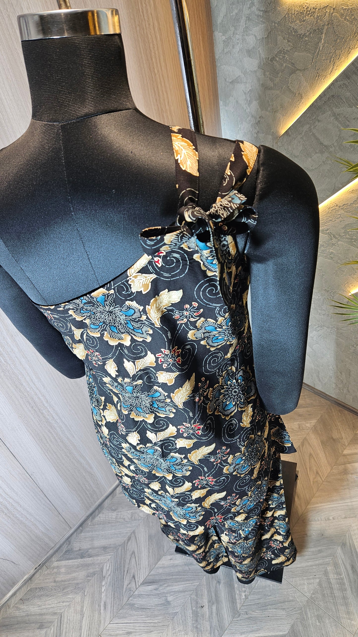 0103-C-HOB Elegant One-Shoulder Batik Floral Co-ord Set - Made in India