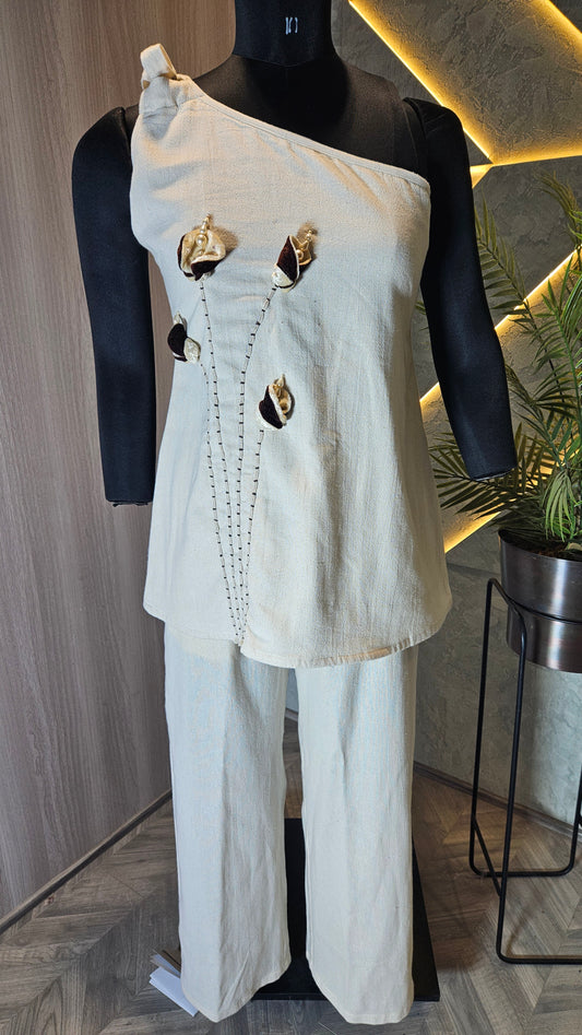 0104-C-HOB Artisanal One-Shoulder Handloom Cotton Top - Made in India