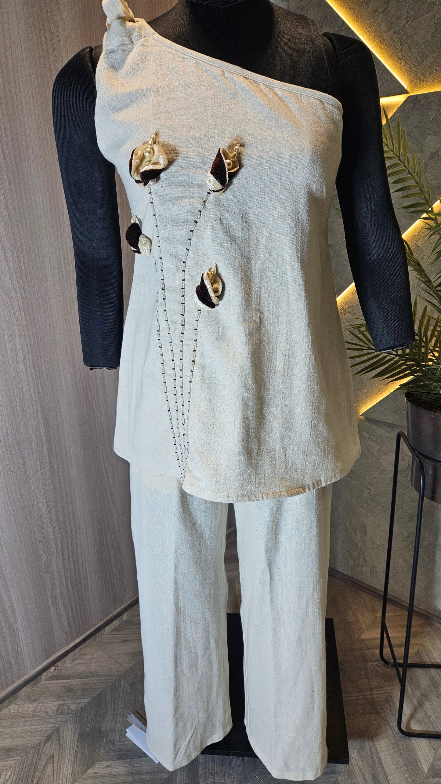 0104-C-HOB Artisanal One-Shoulder Handloom Cotton Top - Made in India
