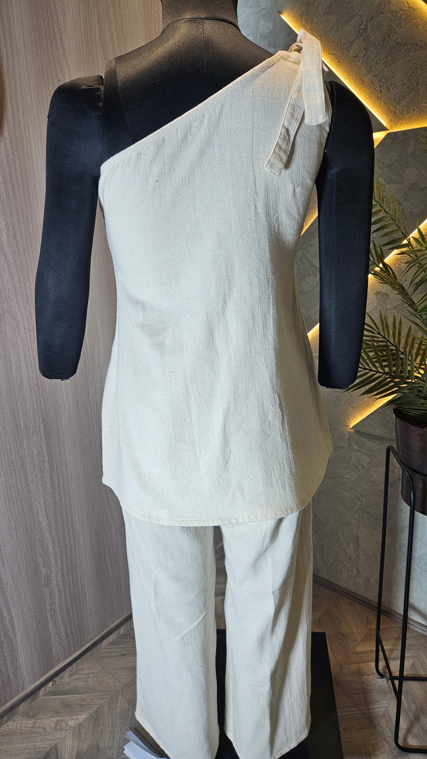 0104-C-HOB Artisanal One-Shoulder Handloom Cotton Top - Made in India
