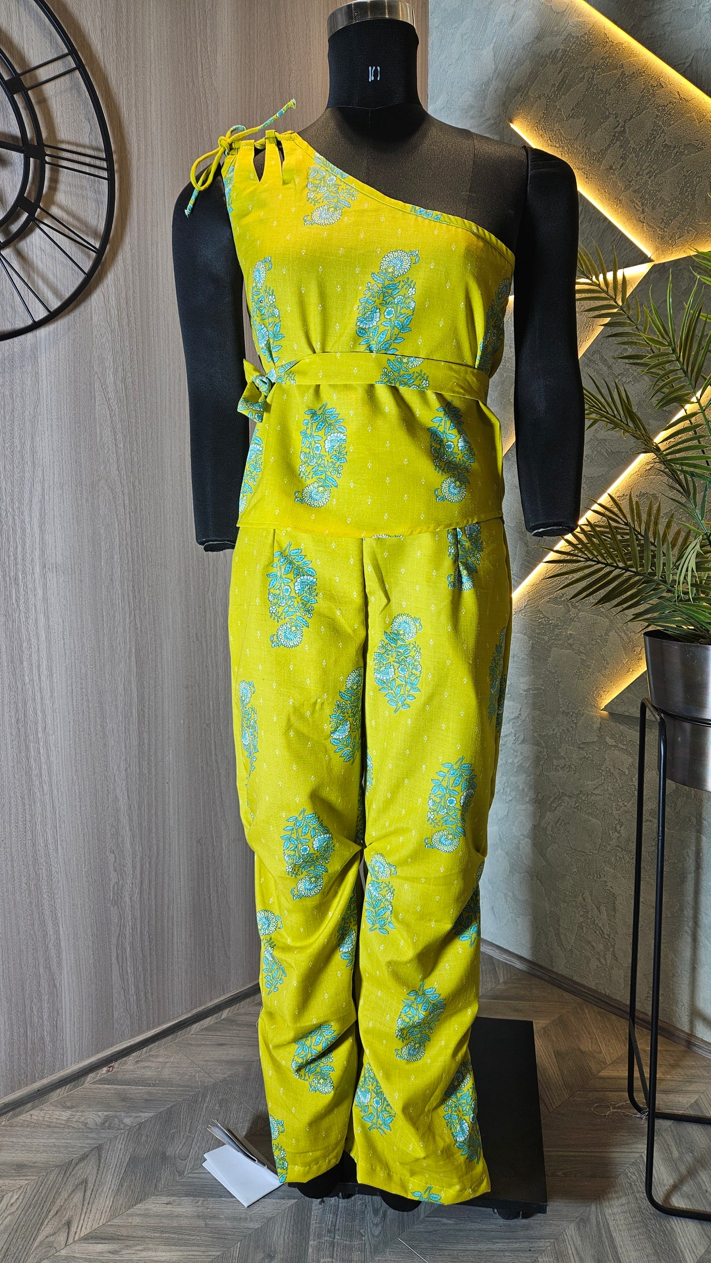 0105-C-HOB Handcrafted One-Shoulder Printed Cotton Jumpsuit- Made in India