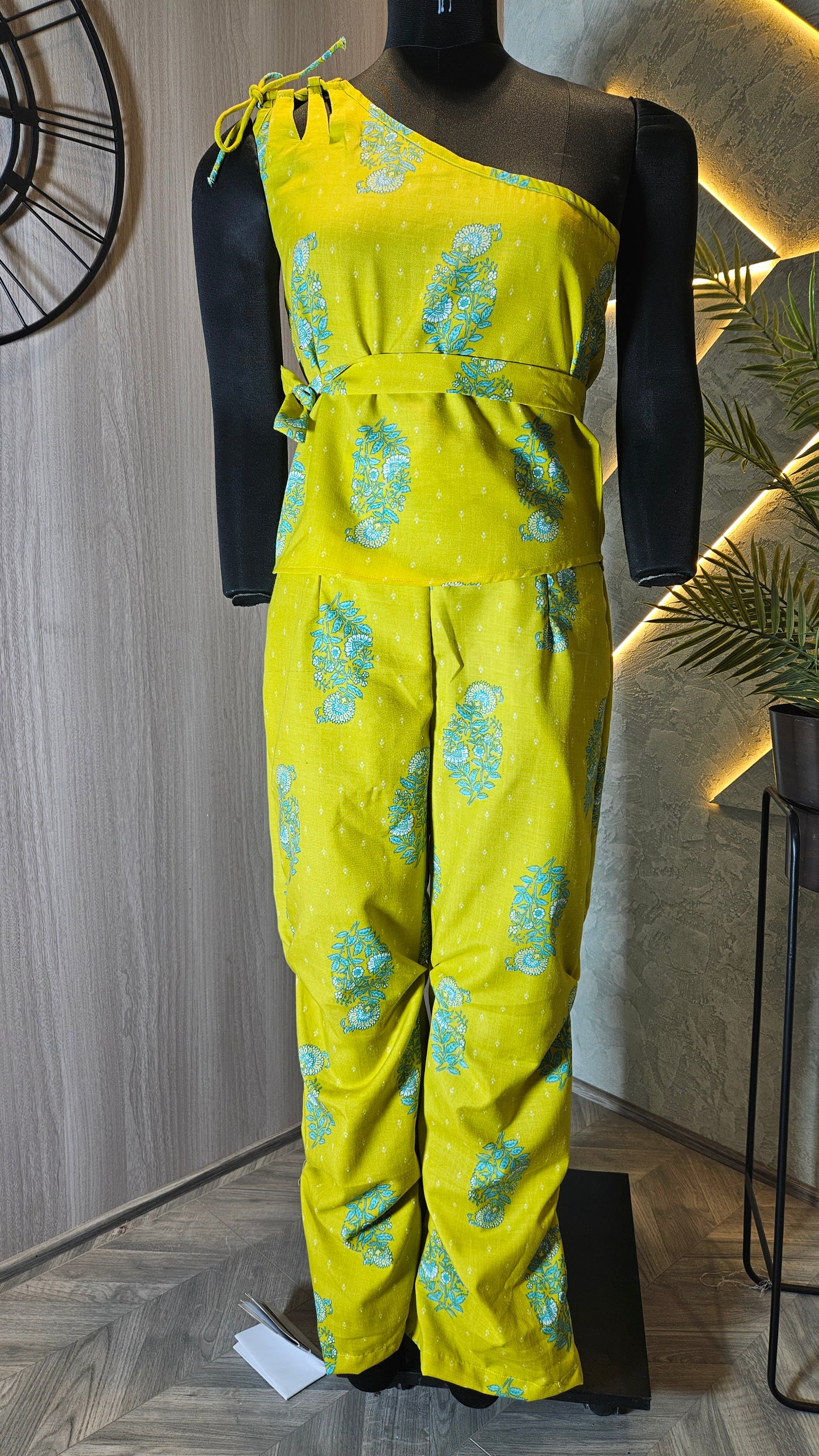 0105-C-HOB Handcrafted One-Shoulder Printed Cotton Jumpsuit- Made in India