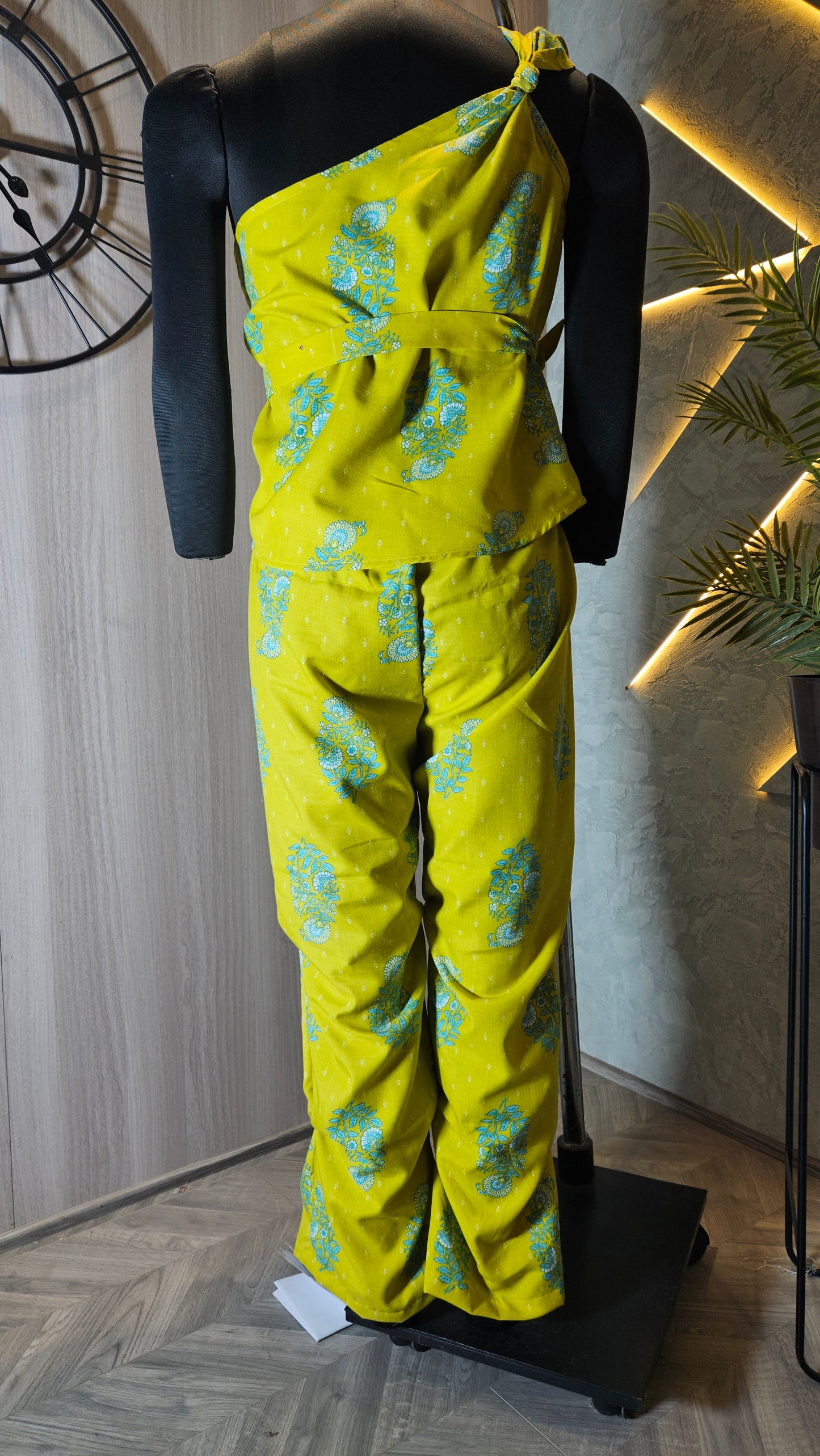 0105-C-HOB Handcrafted One-Shoulder Printed Cotton Jumpsuit- Made in India