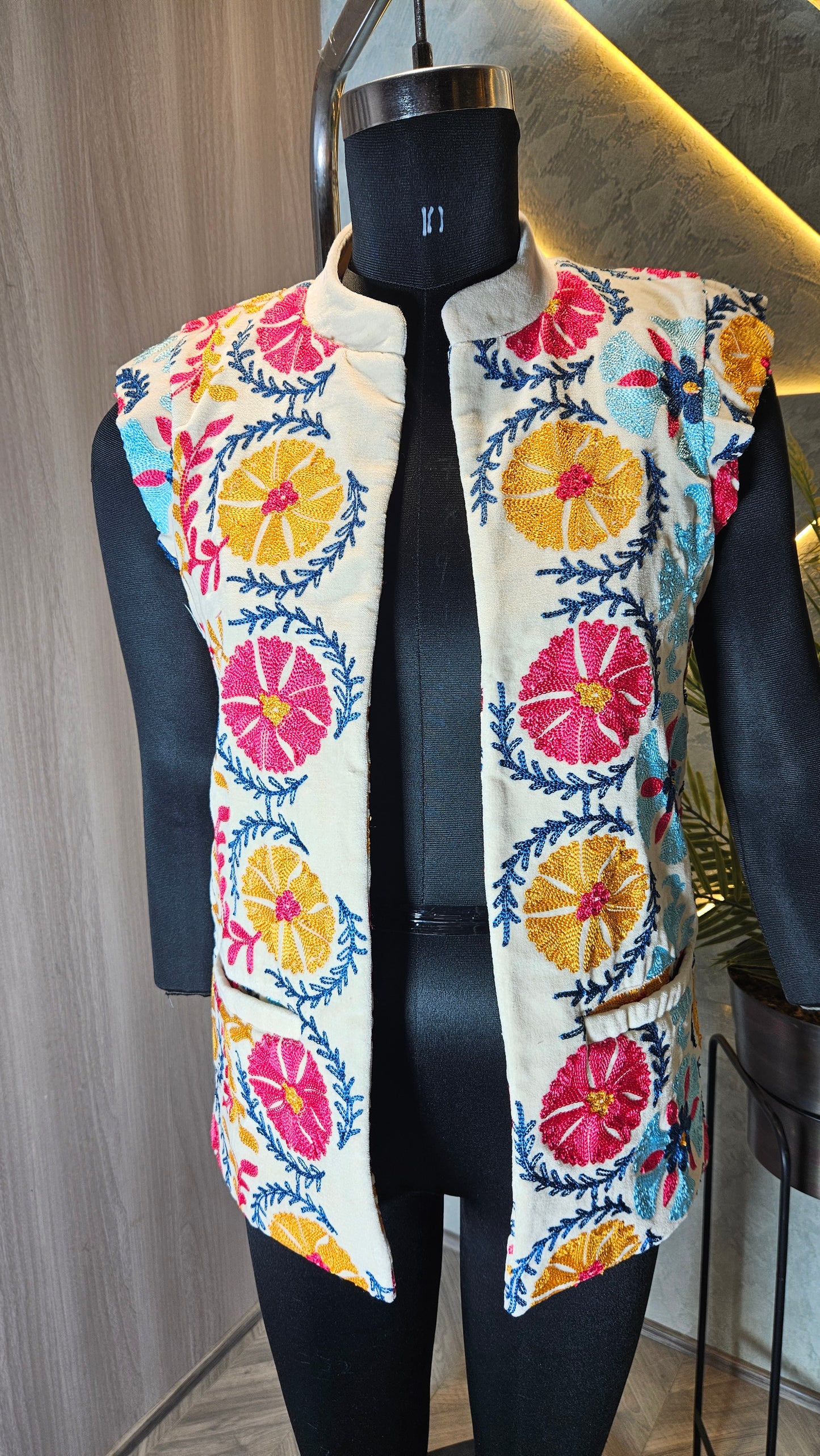 0112-J-HOB Handcrafted Embroidered Floral Cotton Vest – Boho Chic Jacket- Made in India