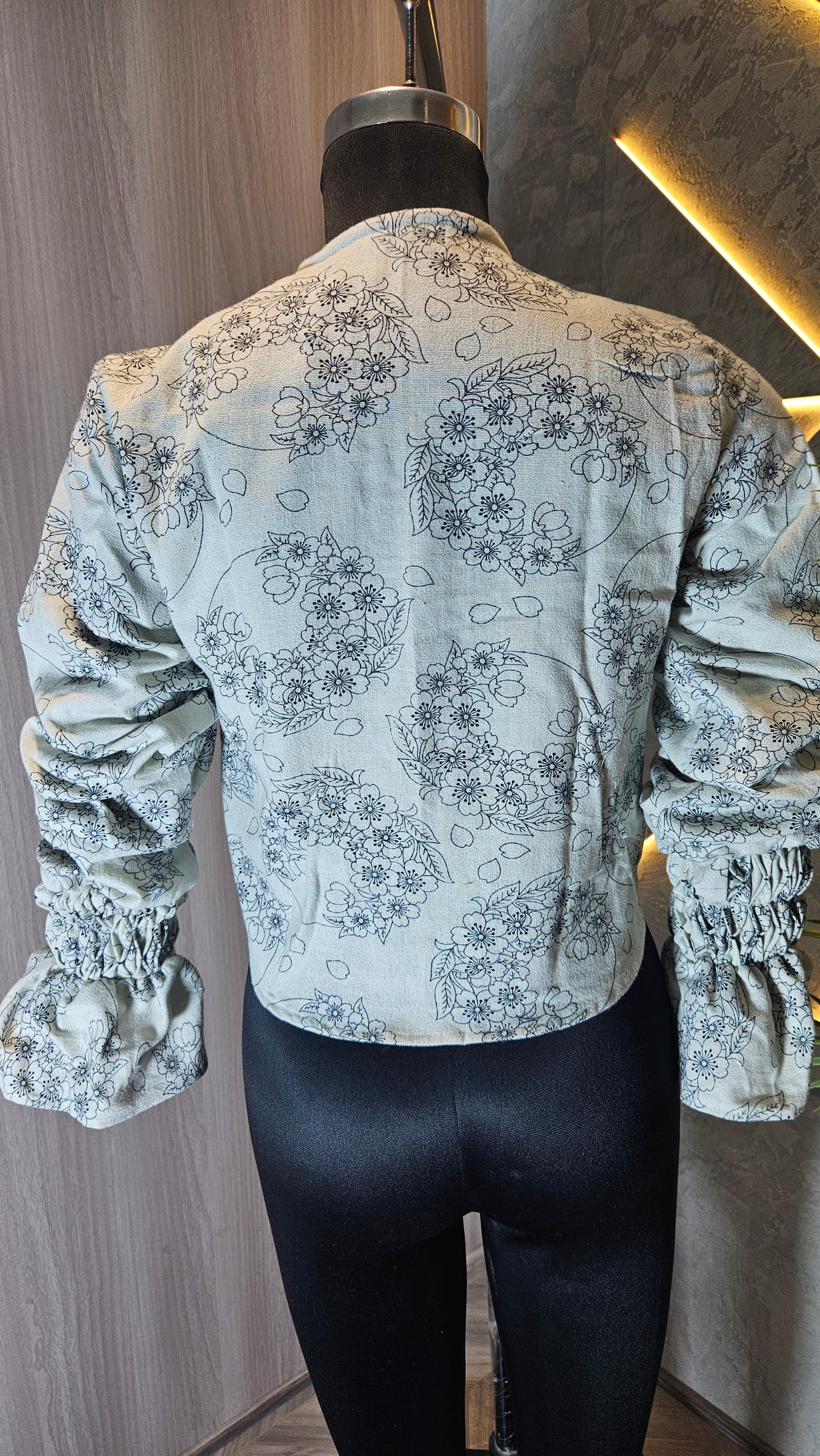 0115-T-HOB Boho Ruched Floral Cut-Out Crop Top - Made in India