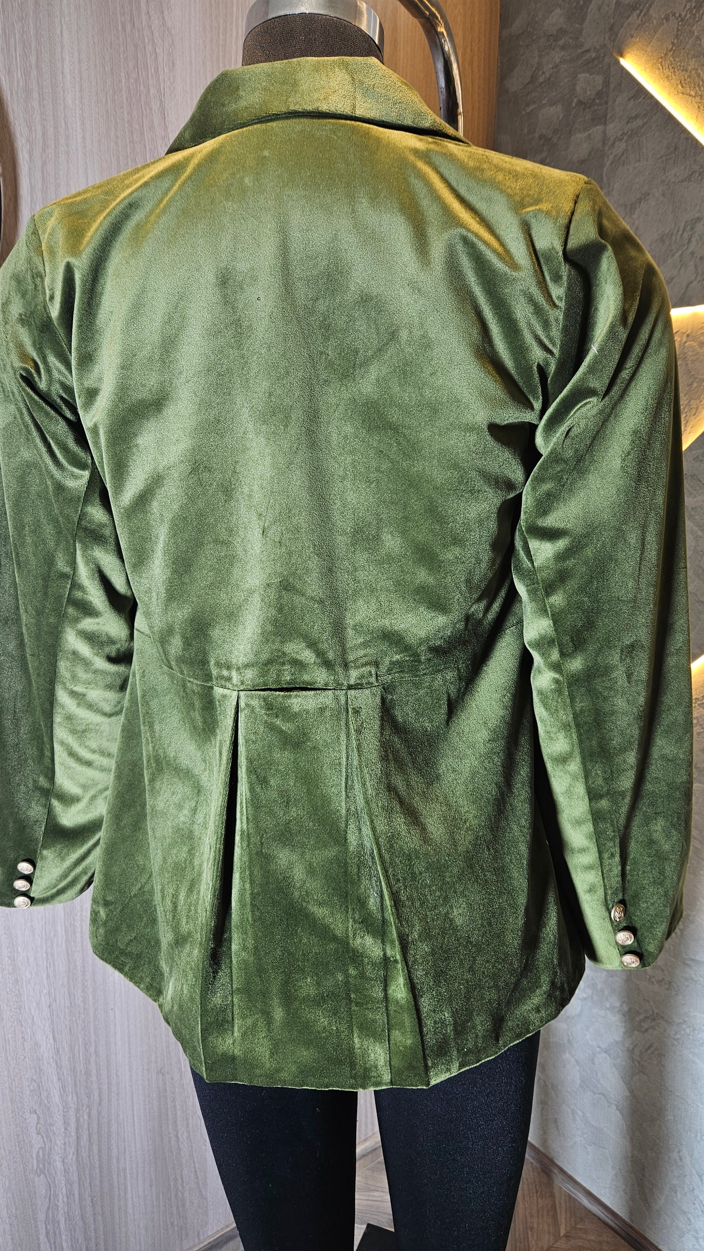 0117-J-HOB- Women's Olive Green Velvet Blazer Jacket - Made in India