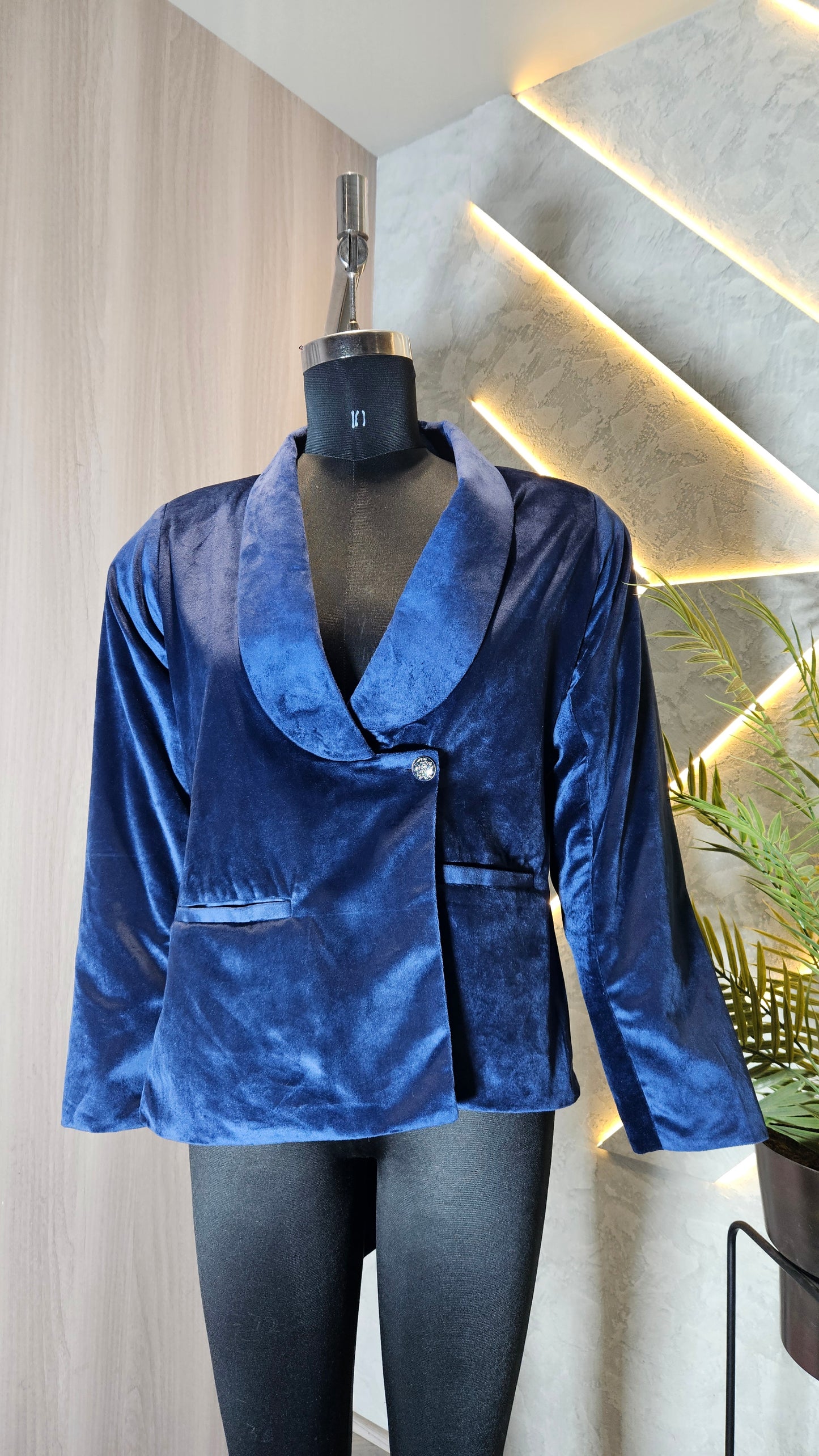 0119-J-HOB-Royal Midnight Blue Women's Velvet Blazer - Made in India