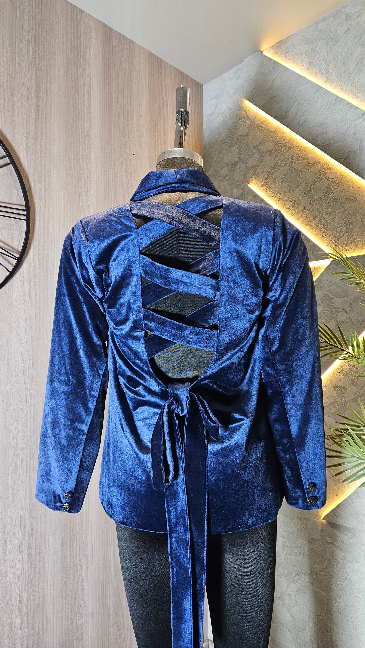 0119-J-HOB-Royal Midnight Blue Women's Velvet Blazer - Made in India
