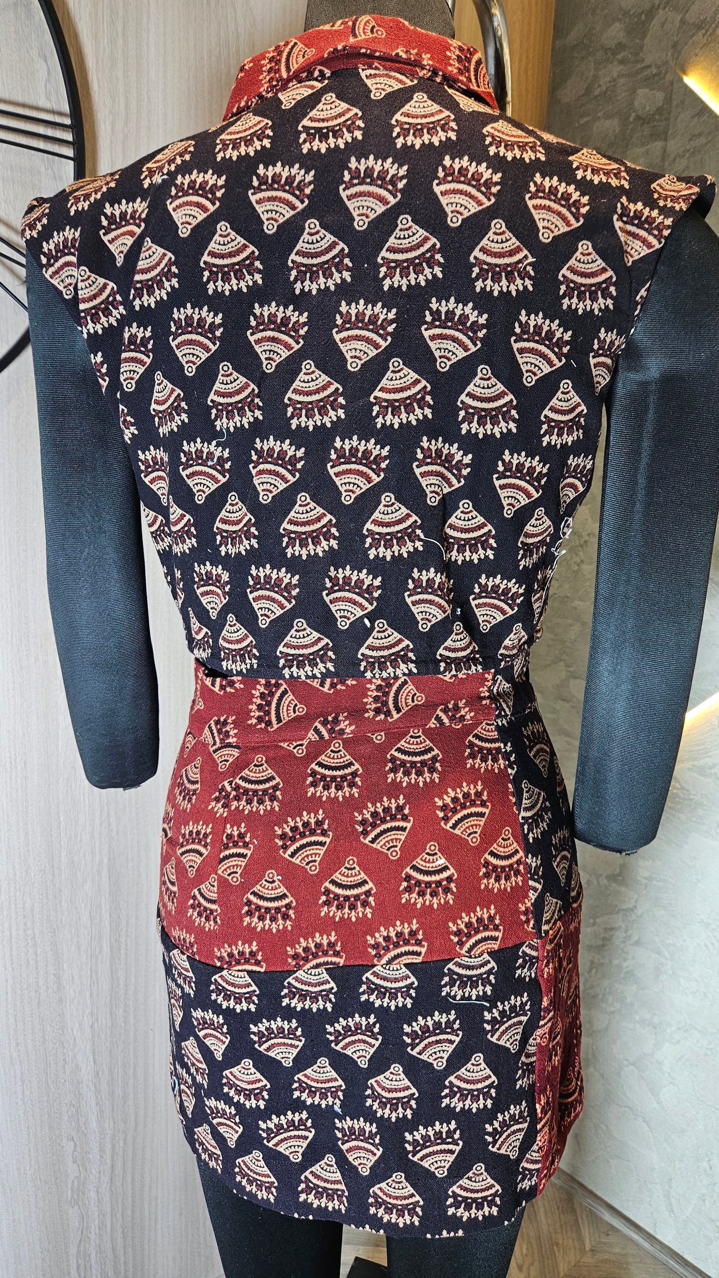 0125-C-HOB- Women's Ethnic Fusion Wrap Top with Skirt in Handblock Print - Made in India