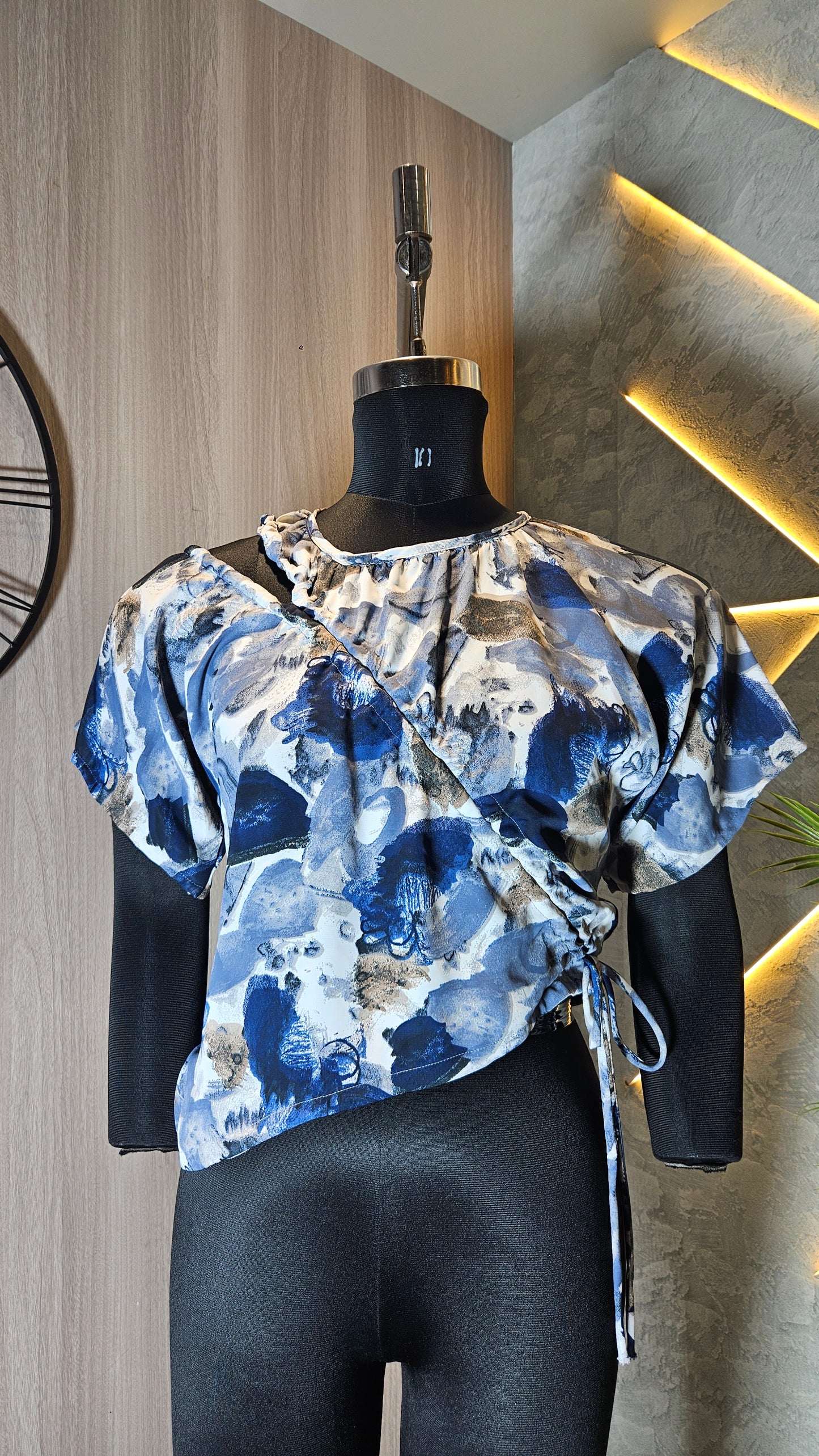 0131-T-HOB- Elegant Abstract Printed Wrap-Style Top - Made in India