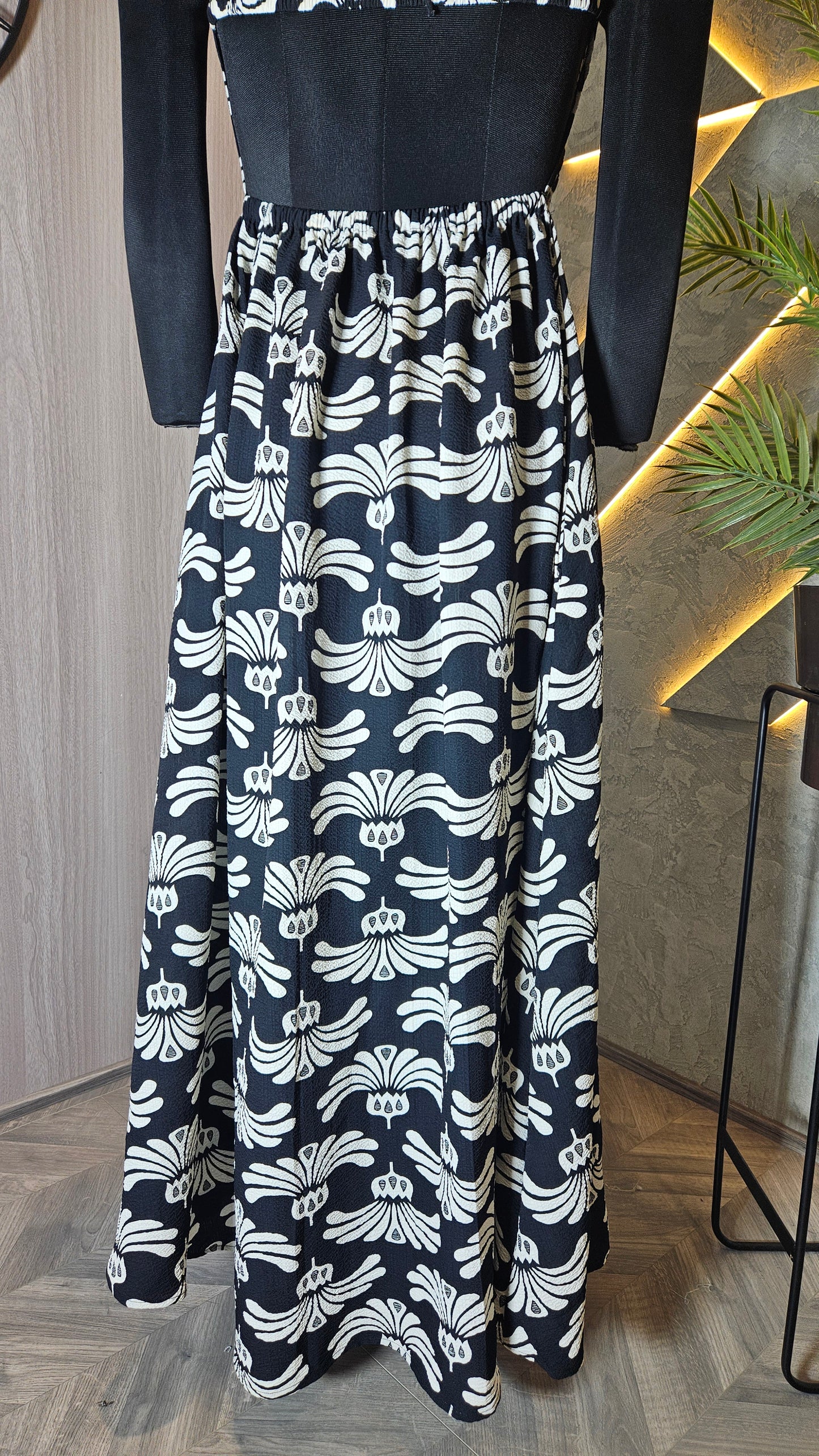 0132-D-HOB- Elegant Black & White Printed Halter Neck Dress - Made in India