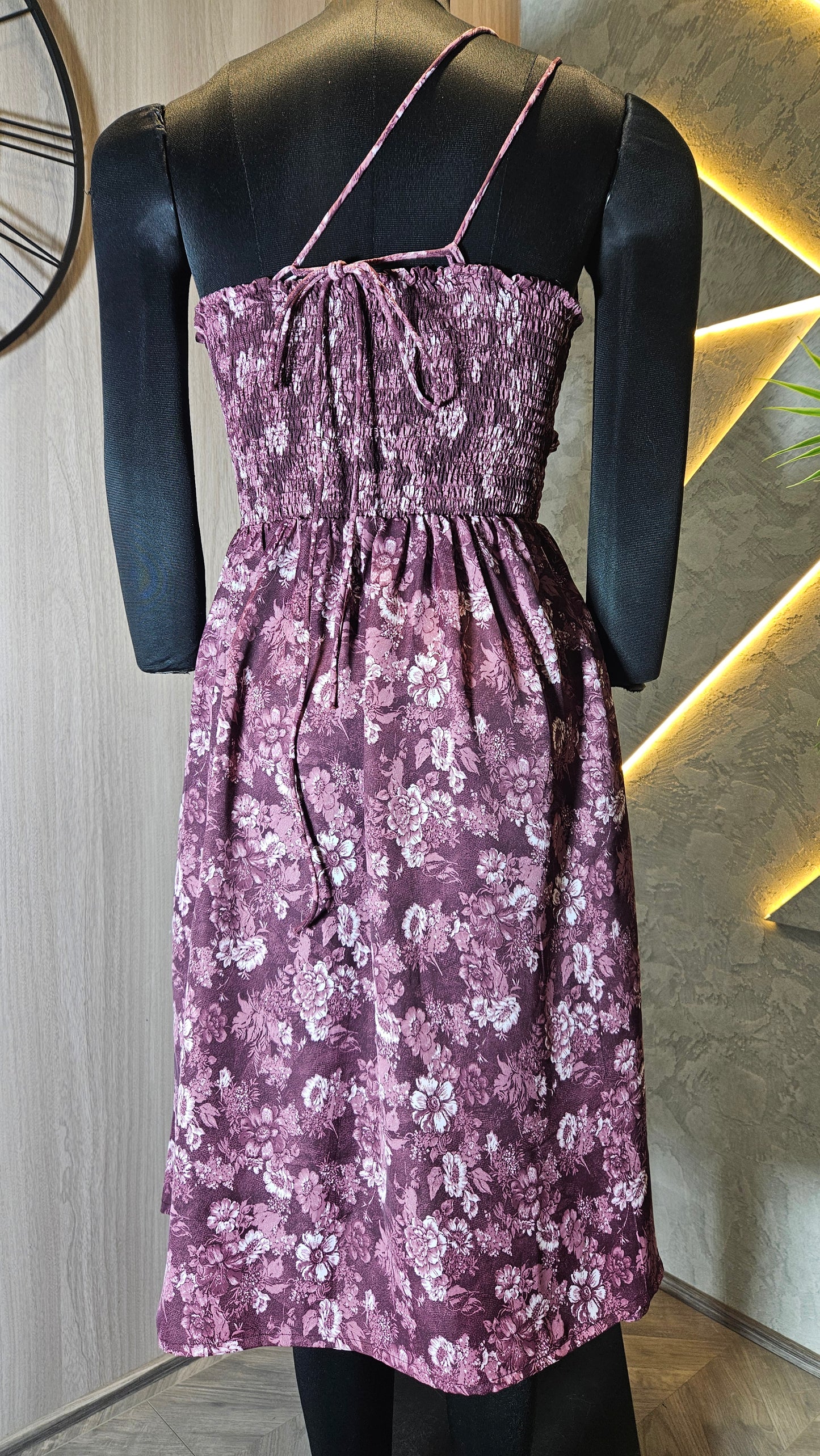 0137-D-HOB- Elegant One-Shoulder Floral Cotton Dress- Made in India