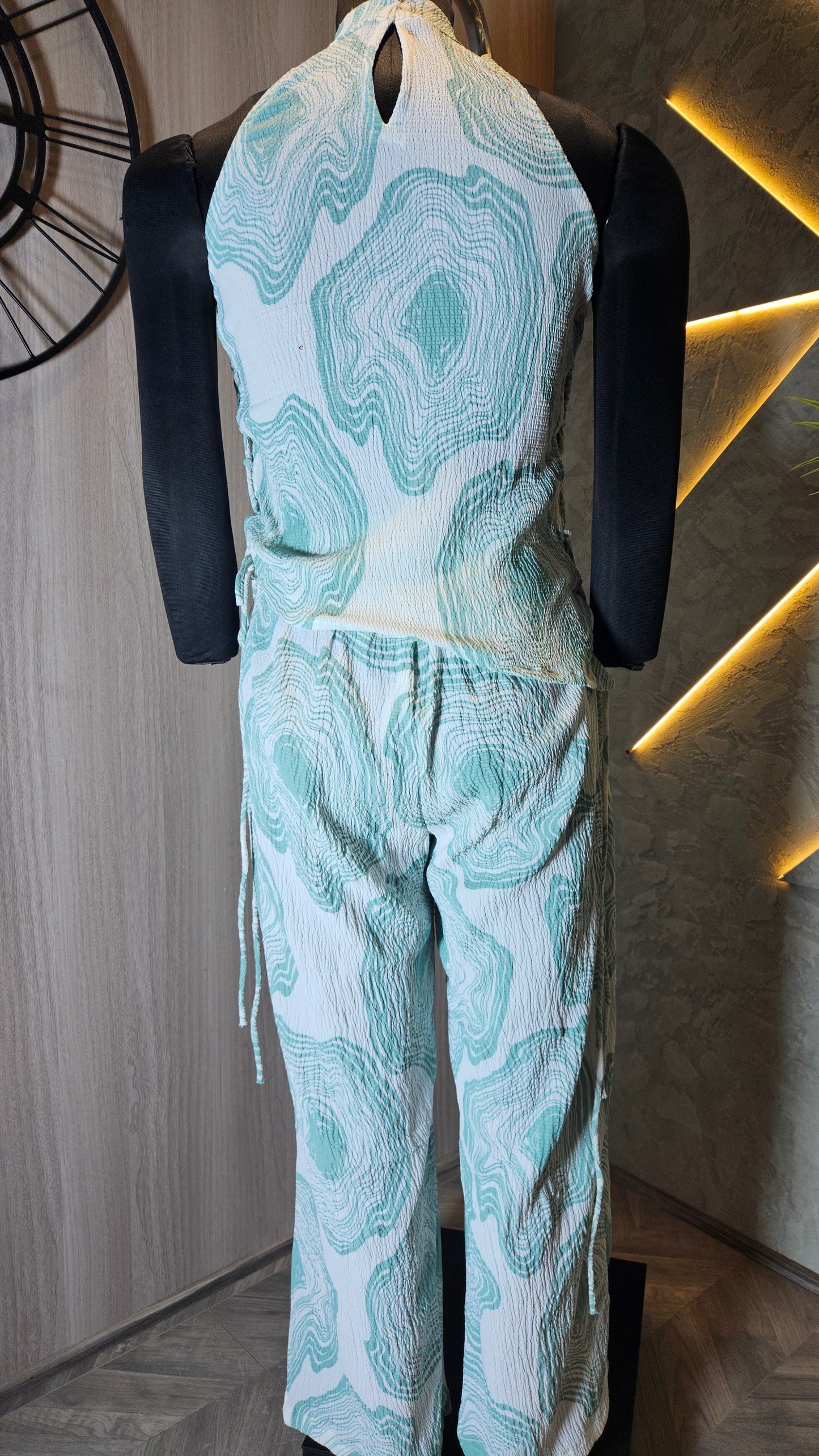 0138-C-HOB- Textured Halter Neck Palazzo Jumpsuit - Made in India