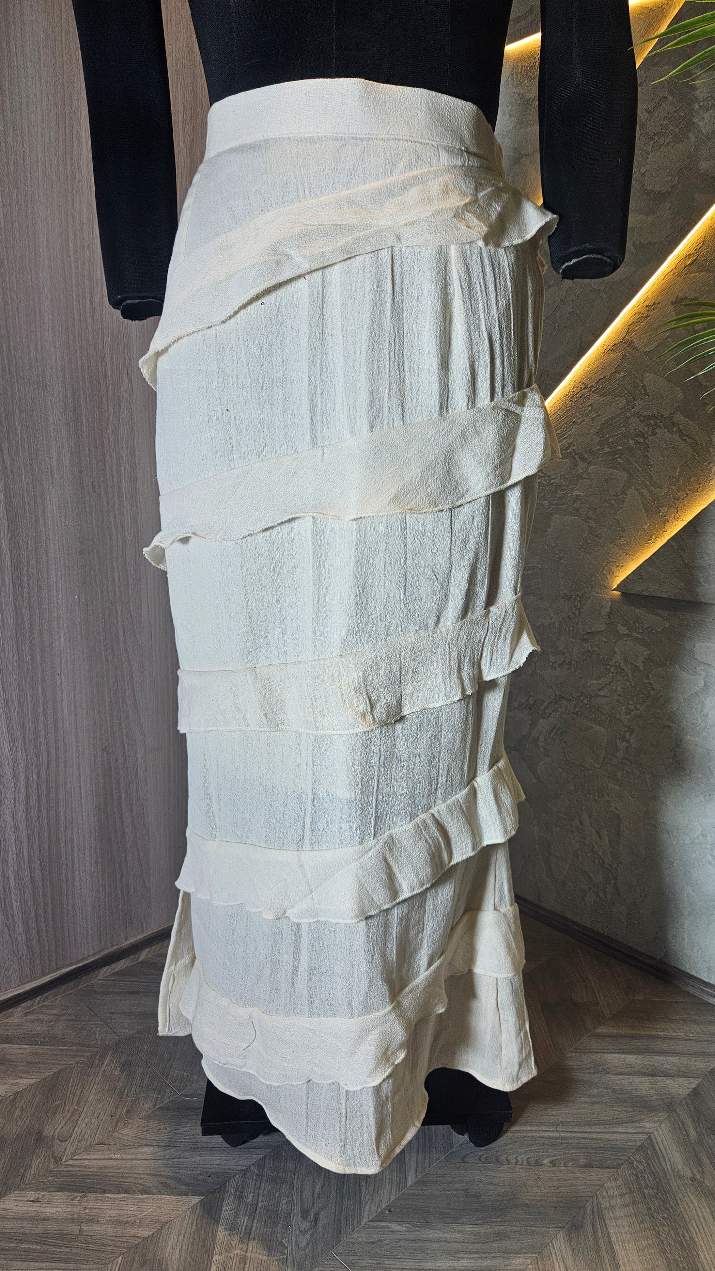 0144-SK-HOB-Handcrafted Layered Cotton Maxi Skirt  - Made in India