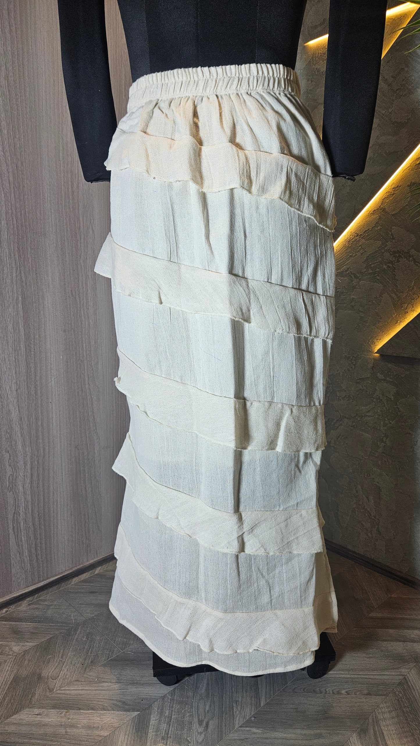 0144-SK-HOB-Handcrafted Layered Cotton Maxi Skirt  - Made in India