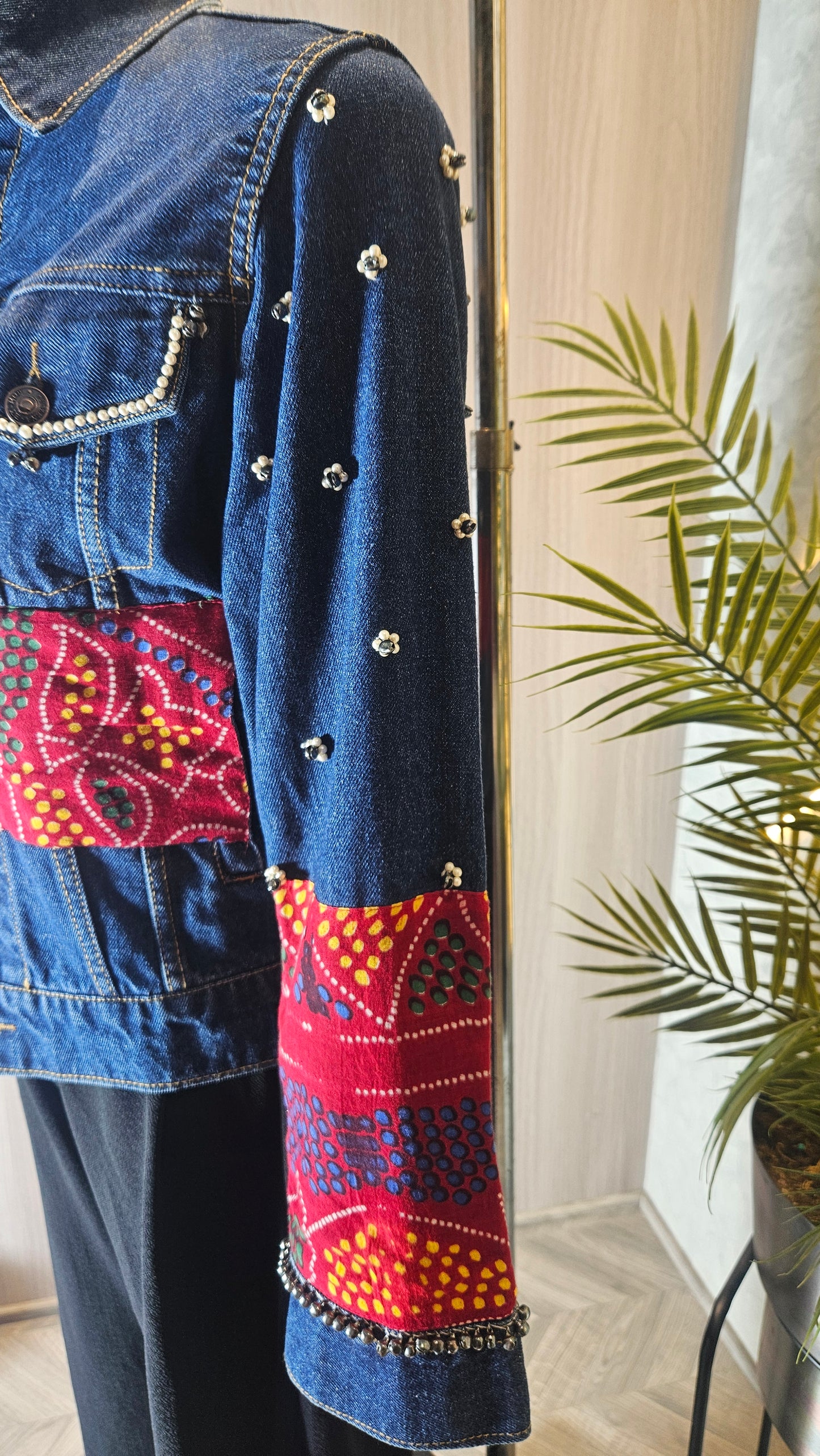 0146-J-HOB-Handcrafted Denim Fusion Jacket – Indo-Western Embellished Design- Made in India