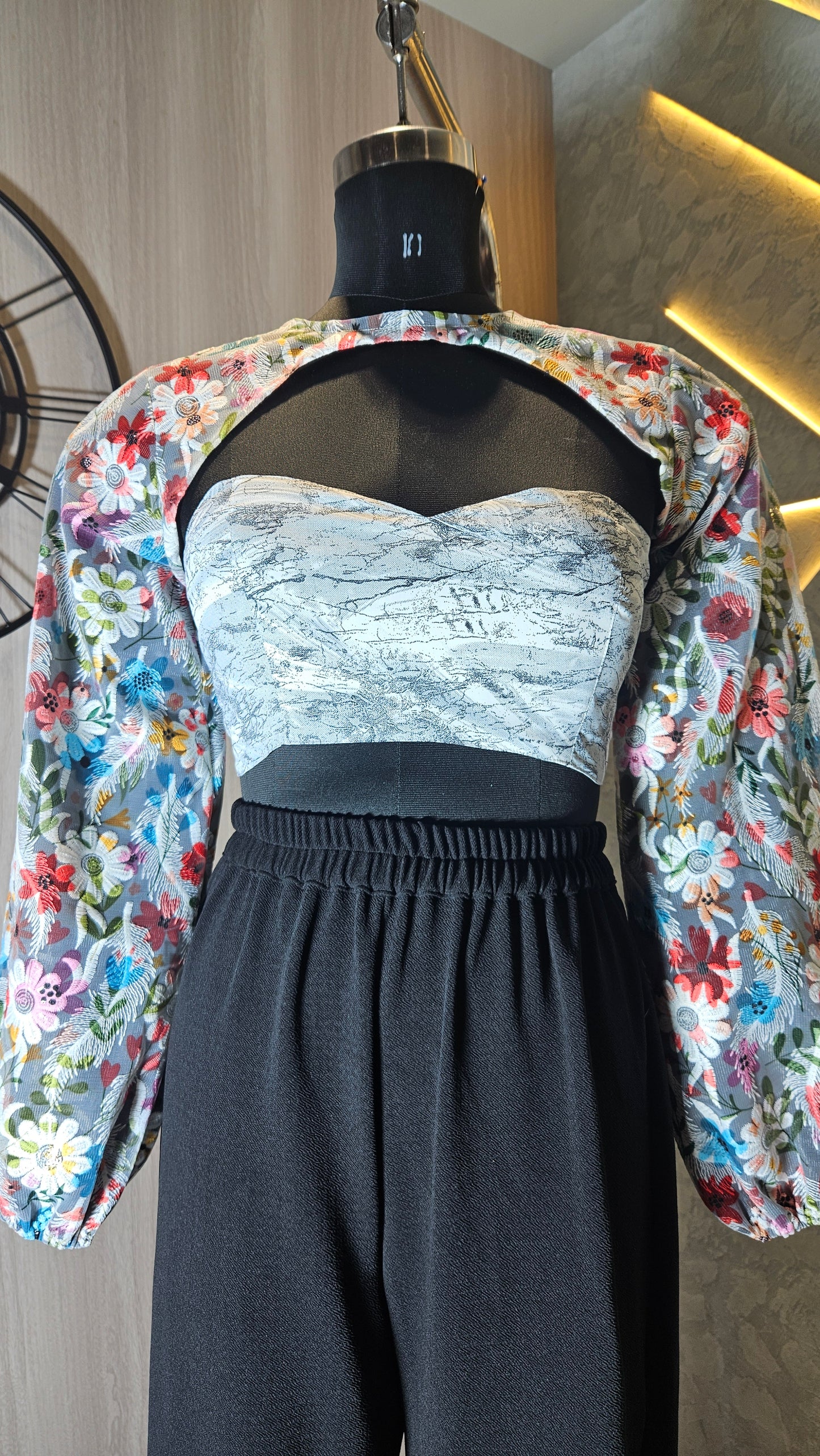 0152-CAPE-HOB-Women's Floral Shrug with Strapless Textured Crop Top- Made in India