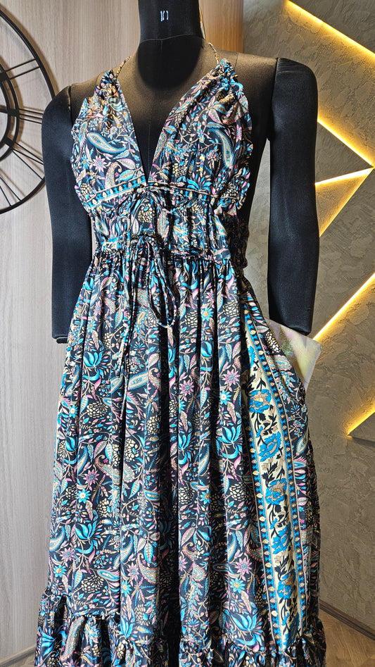 0155-D-HOB-Boho Bloom Handcrafted Cotton Maxi Dress- Made in India