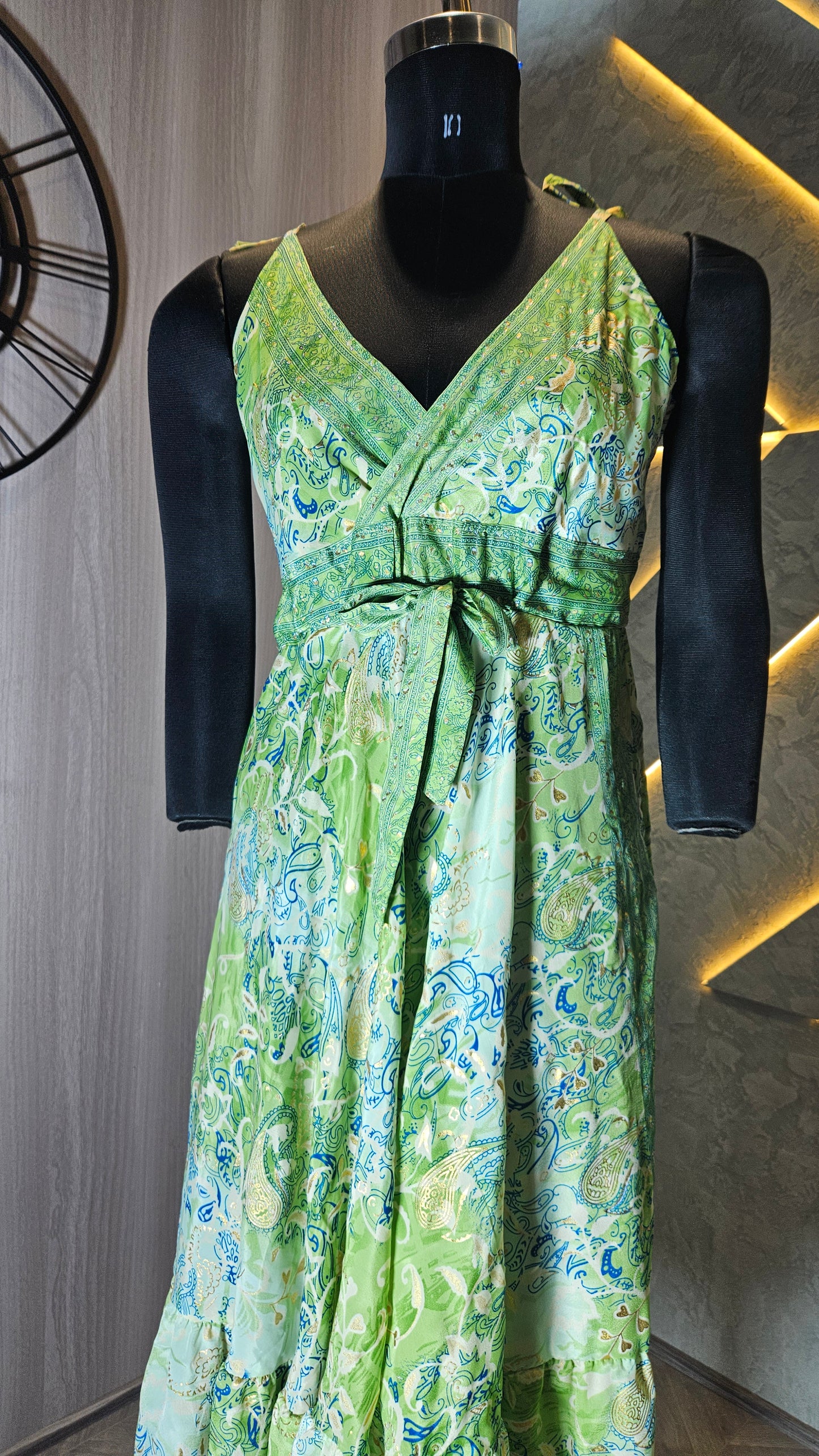 0156-D-HOB-Boho Chic Paisley Wrap Dress – Green & Aqua- Made in India