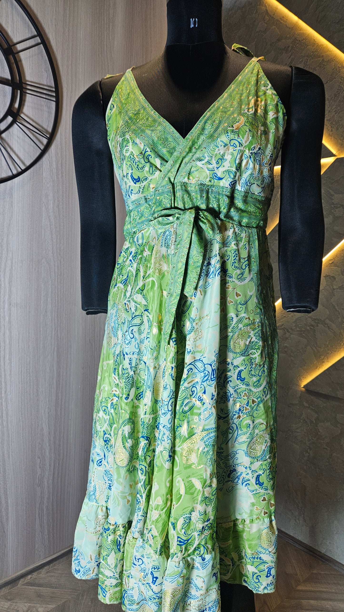 0156-D-HOB-Boho Chic Paisley Wrap Dress – Green & Aqua- Made in India