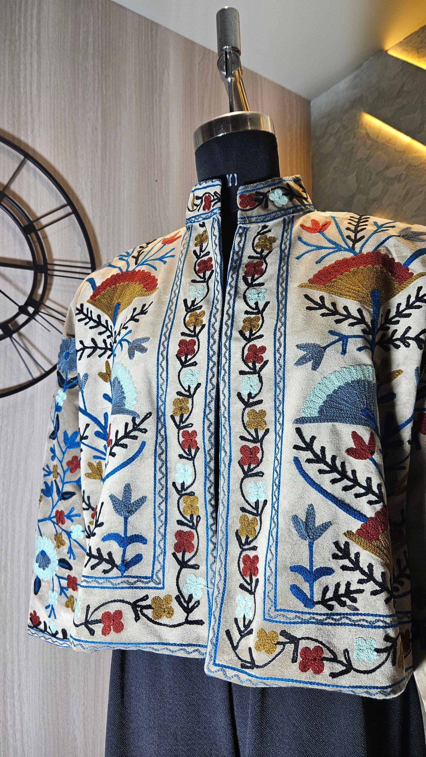 0160-J-HOB-Handcrafted Kashmiri Suede Embroidered Jacket - Made in India