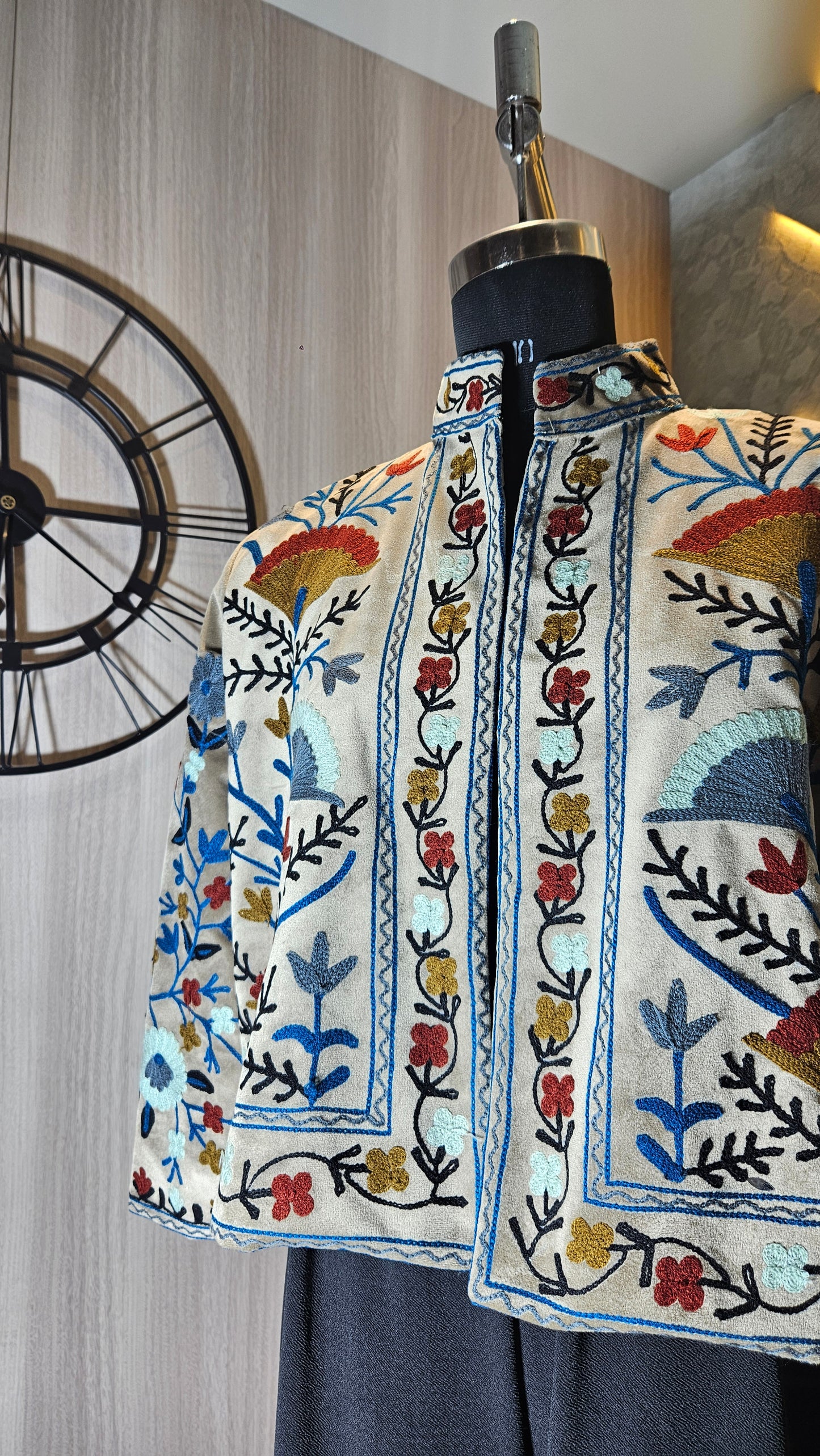0160-J-HOB-Handcrafted Kashmiri Suede Embroidered Jacket - Made in India