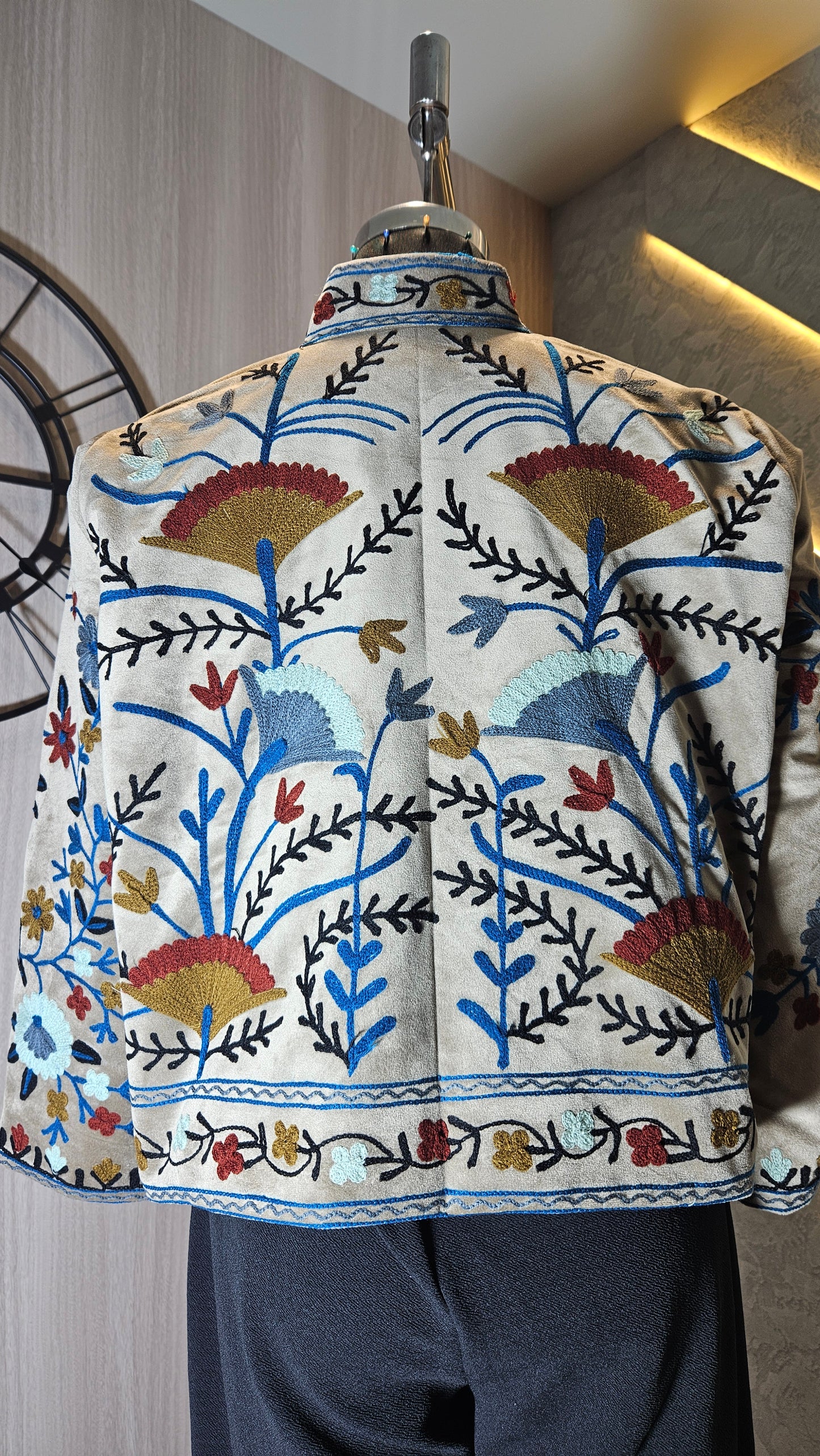 0160-J-HOB-Handcrafted Kashmiri Suede Embroidered Jacket - Made in India