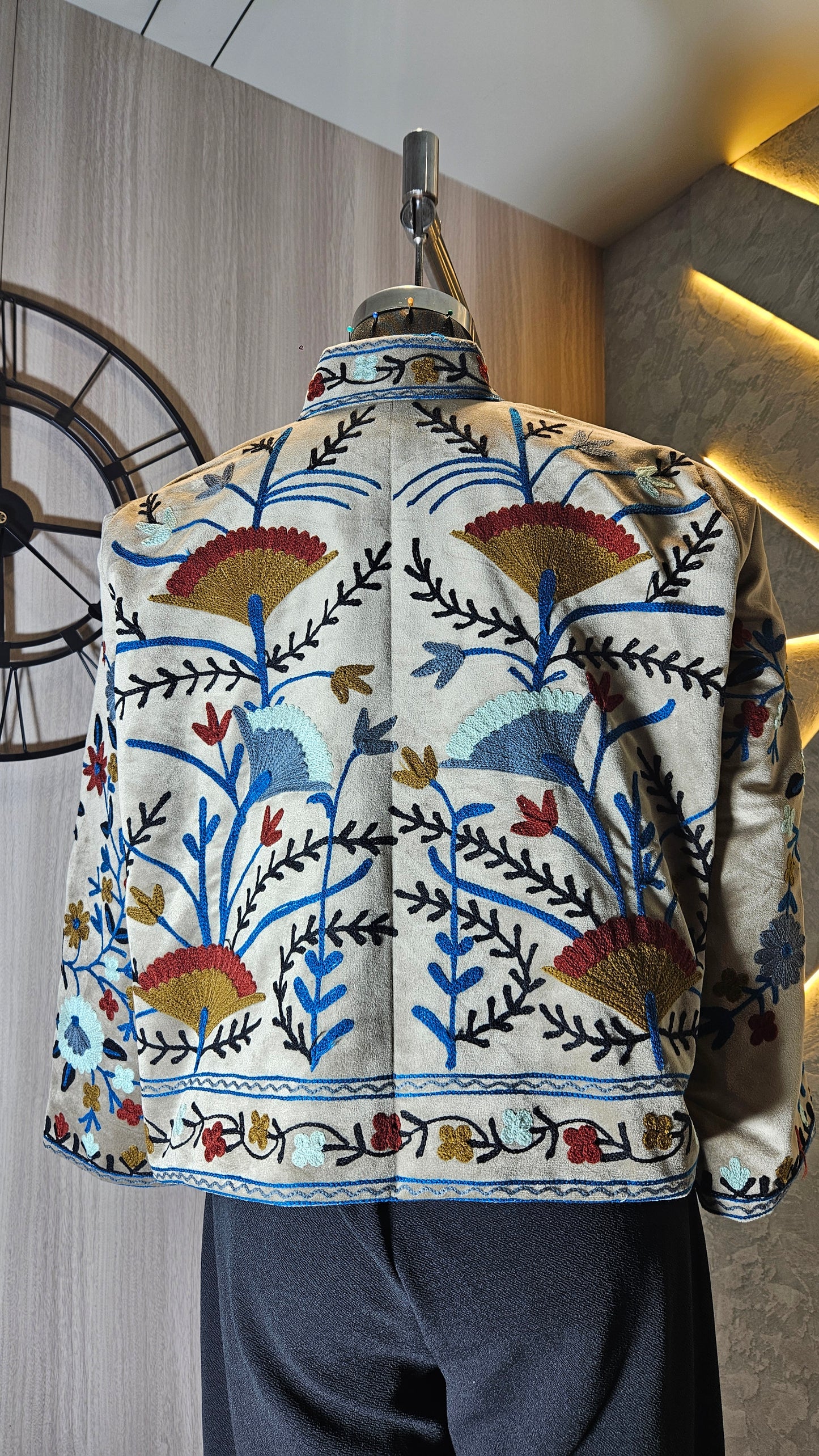 0160-J-HOB-Handcrafted Kashmiri Suede Embroidered Jacket - Made in India