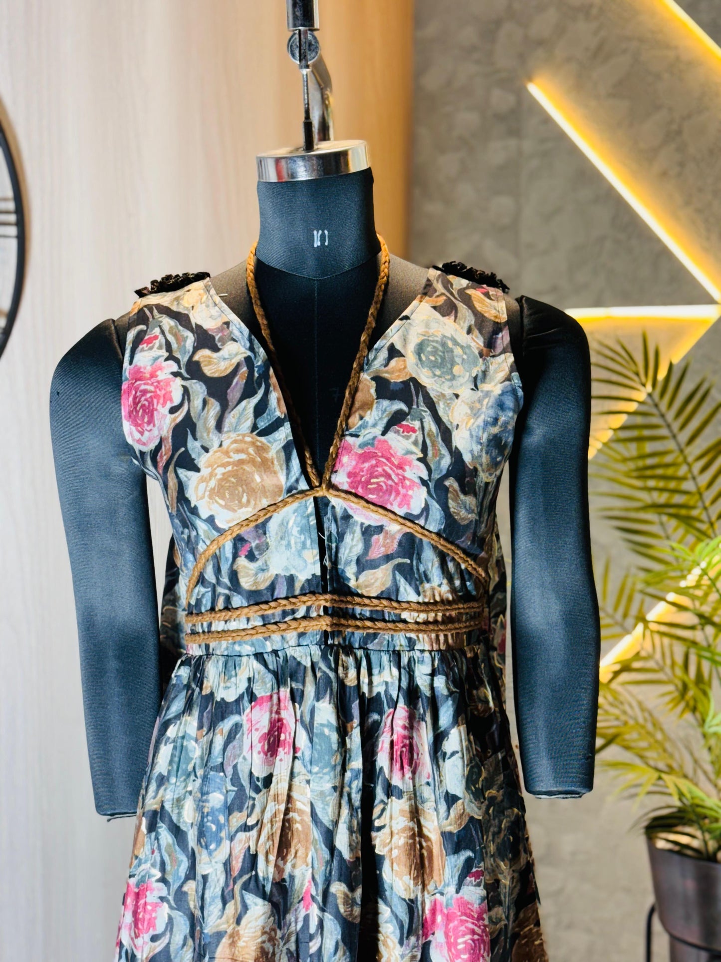 0225-D-HOB -Elegant Floral Maxi Dress – Handcrafted Indian Ethnic Wear - Made in india