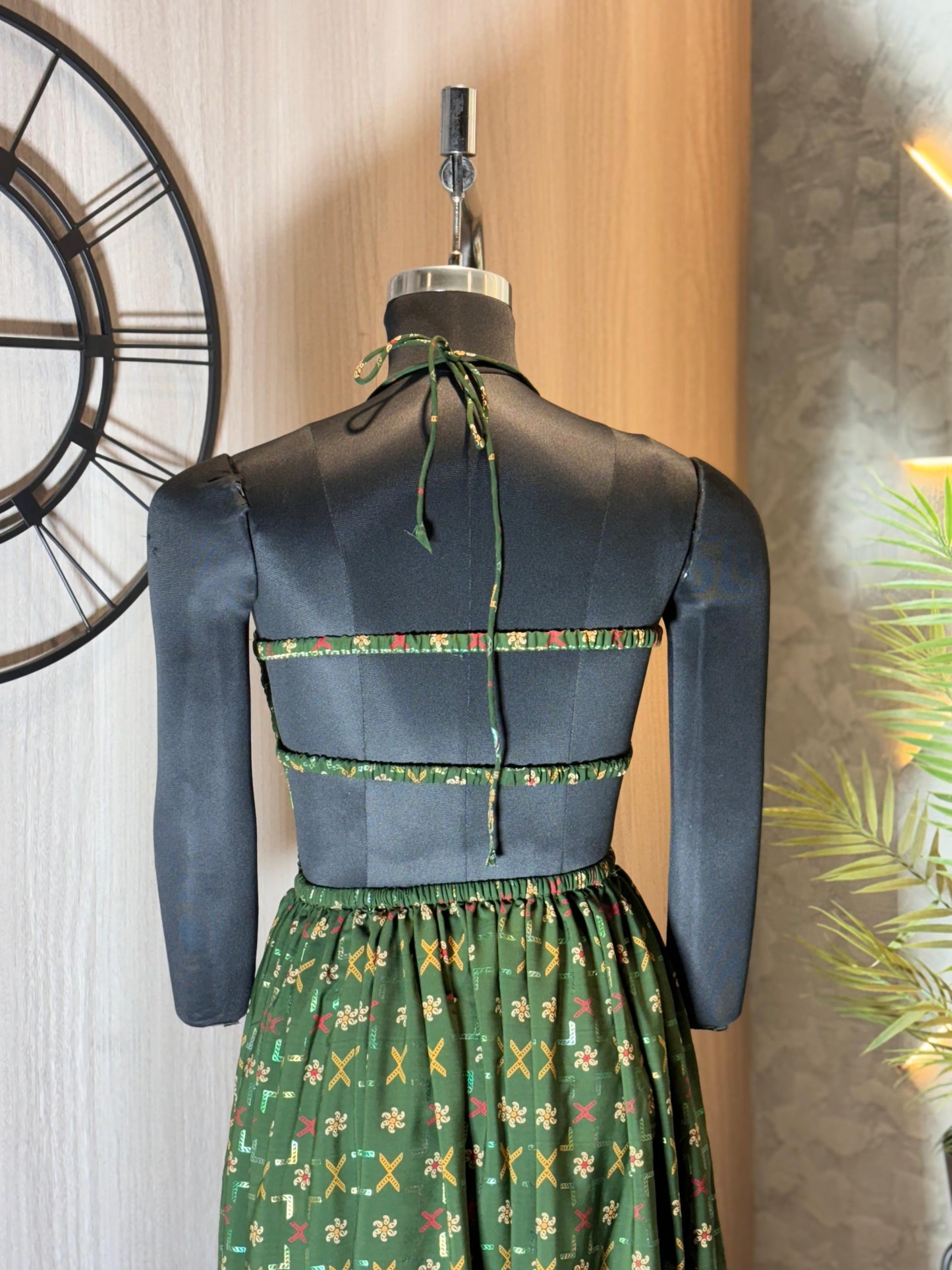 0230-D-HOB - Boho Chic Green Printed Smocked Crop Top – Indian Ethnic Style- Made in india