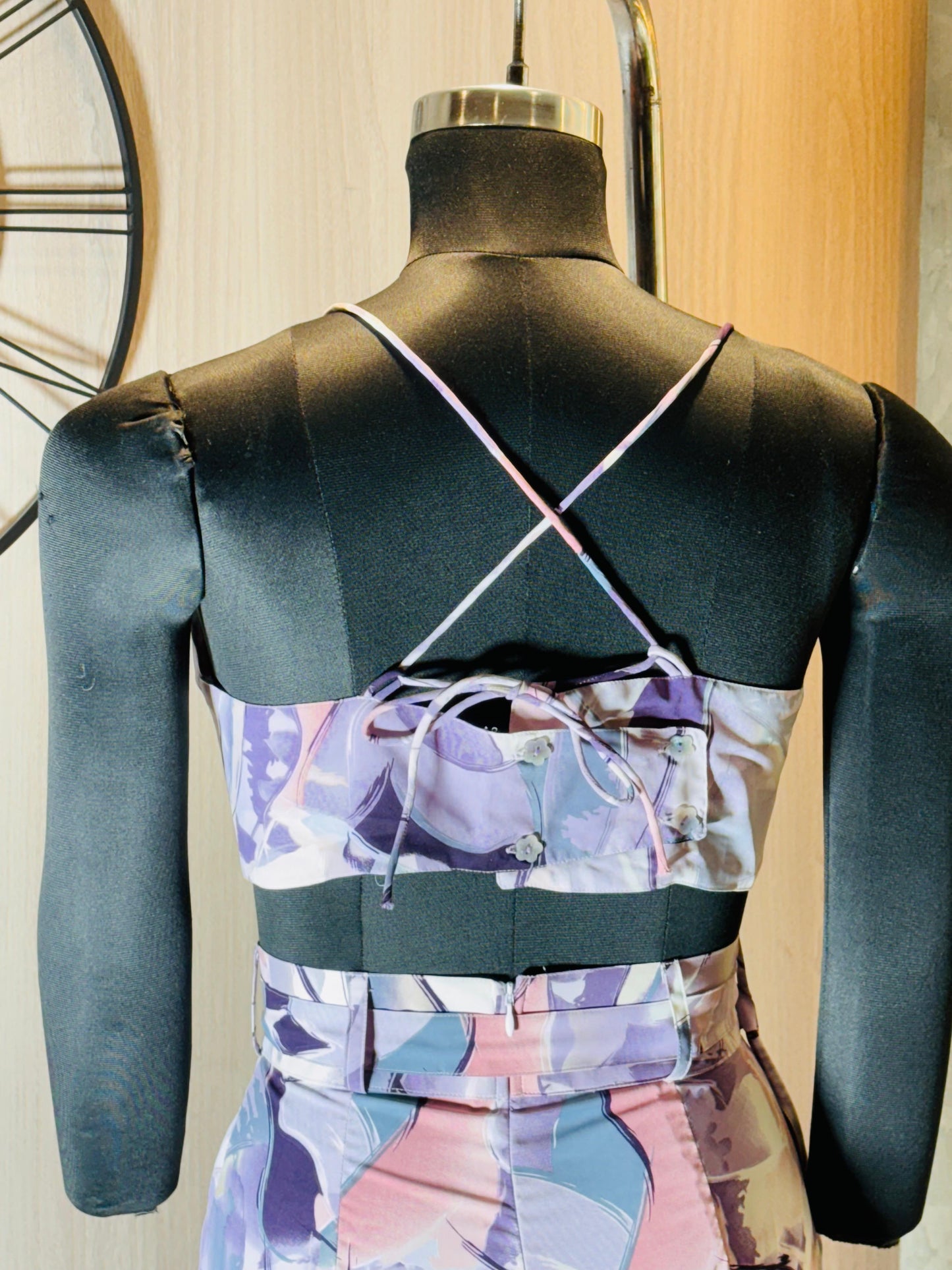 0219-C-HOB-Tropical Pastel Abstract Co-Ord Set – Women's Crop Top & Wide-Leg Pants- Made in india