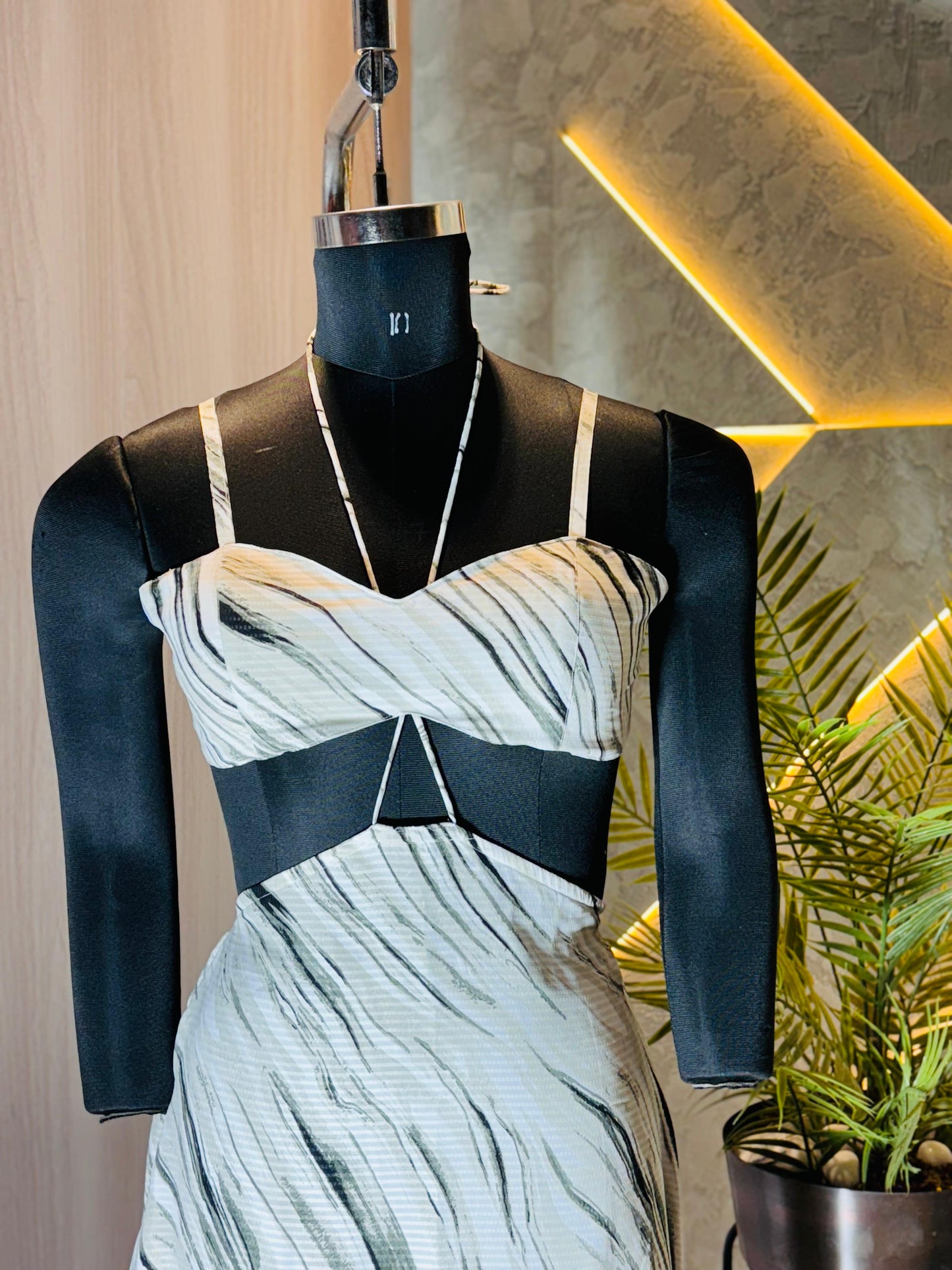 0221-C-HOB -Monochrome Breeze Cut-Out Midi Dress - Made in india