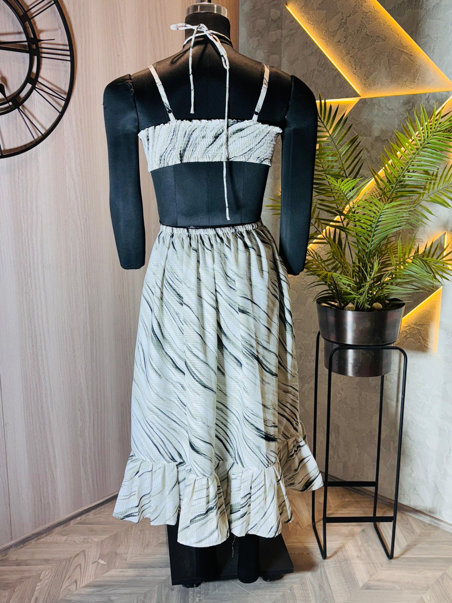 0221-C-HOB -Monochrome Breeze Cut-Out Midi Dress - Made in india