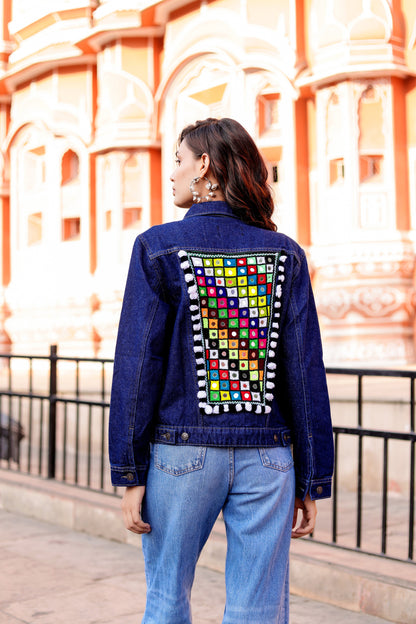 Bohemian Charm Denim Jacket with Handcrafted Embroidery