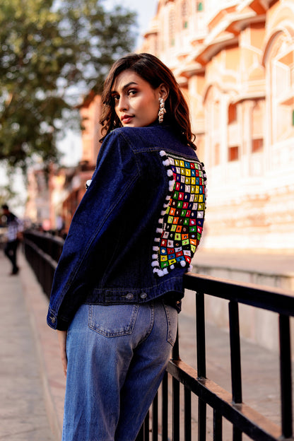 Bohemian Charm Denim Jacket with Handcrafted Embroidery