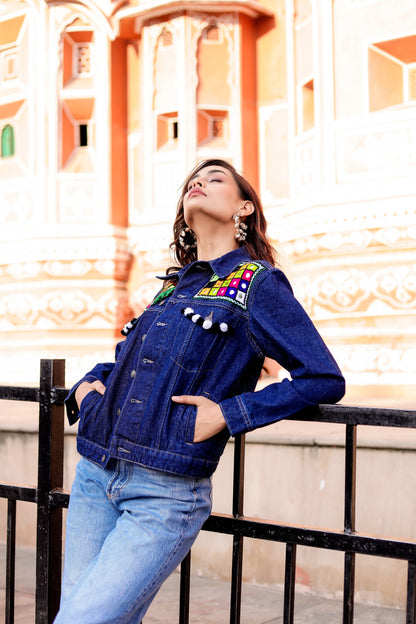 Bohemian Charm Denim Jacket with Handcrafted Embroidery