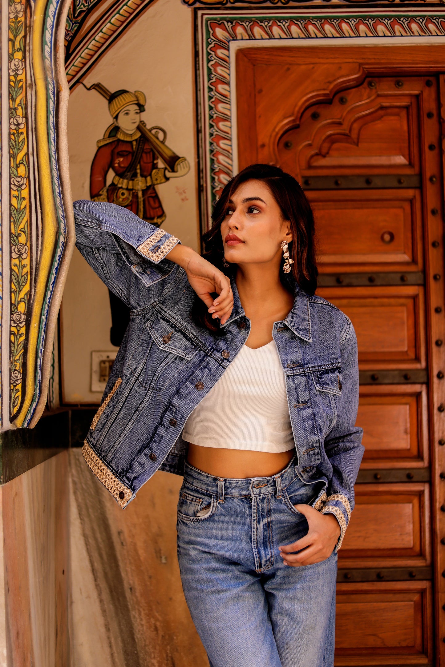 Heritage Fusion Indigo Jacket with Indian Art Detailing