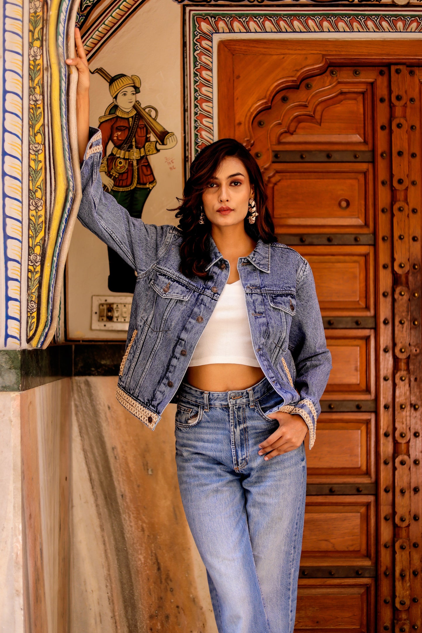 Heritage Fusion Indigo Jacket with Indian Art Detailing