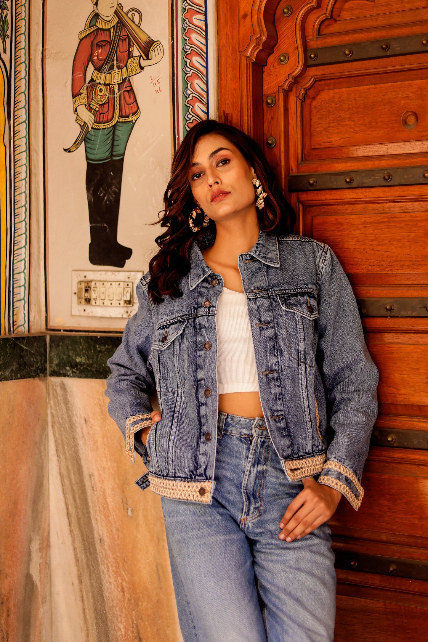 Heritage Fusion Indigo Jacket with Indian Art Detailing