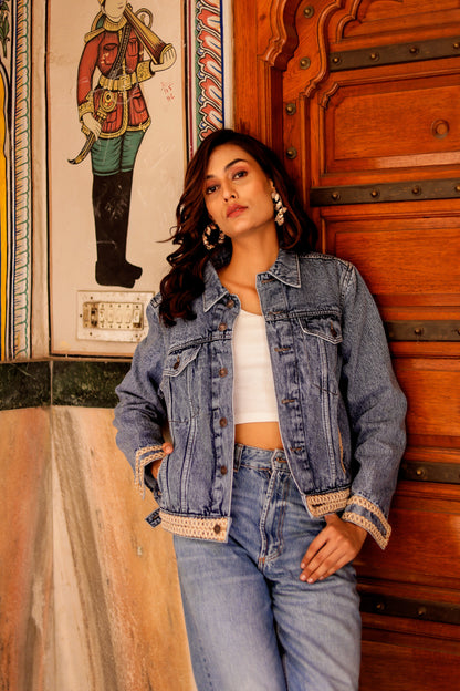 Heritage Fusion Indigo Jacket with Indian Art Detailing