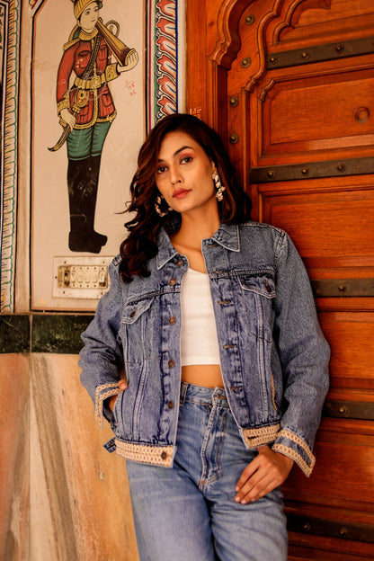 Heritage Fusion Indigo Jacket with Indian Art Detailing