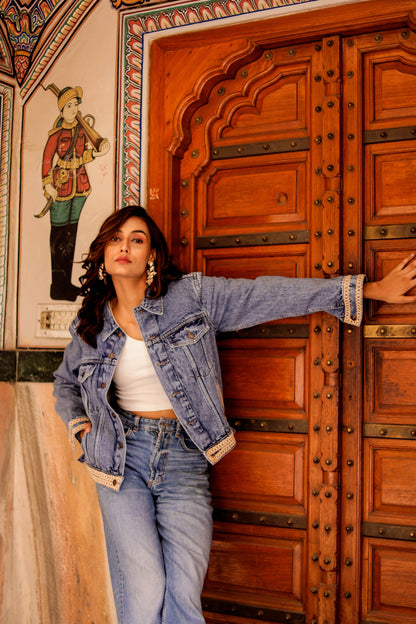 Heritage Fusion Indigo Jacket with Indian Art Detailing